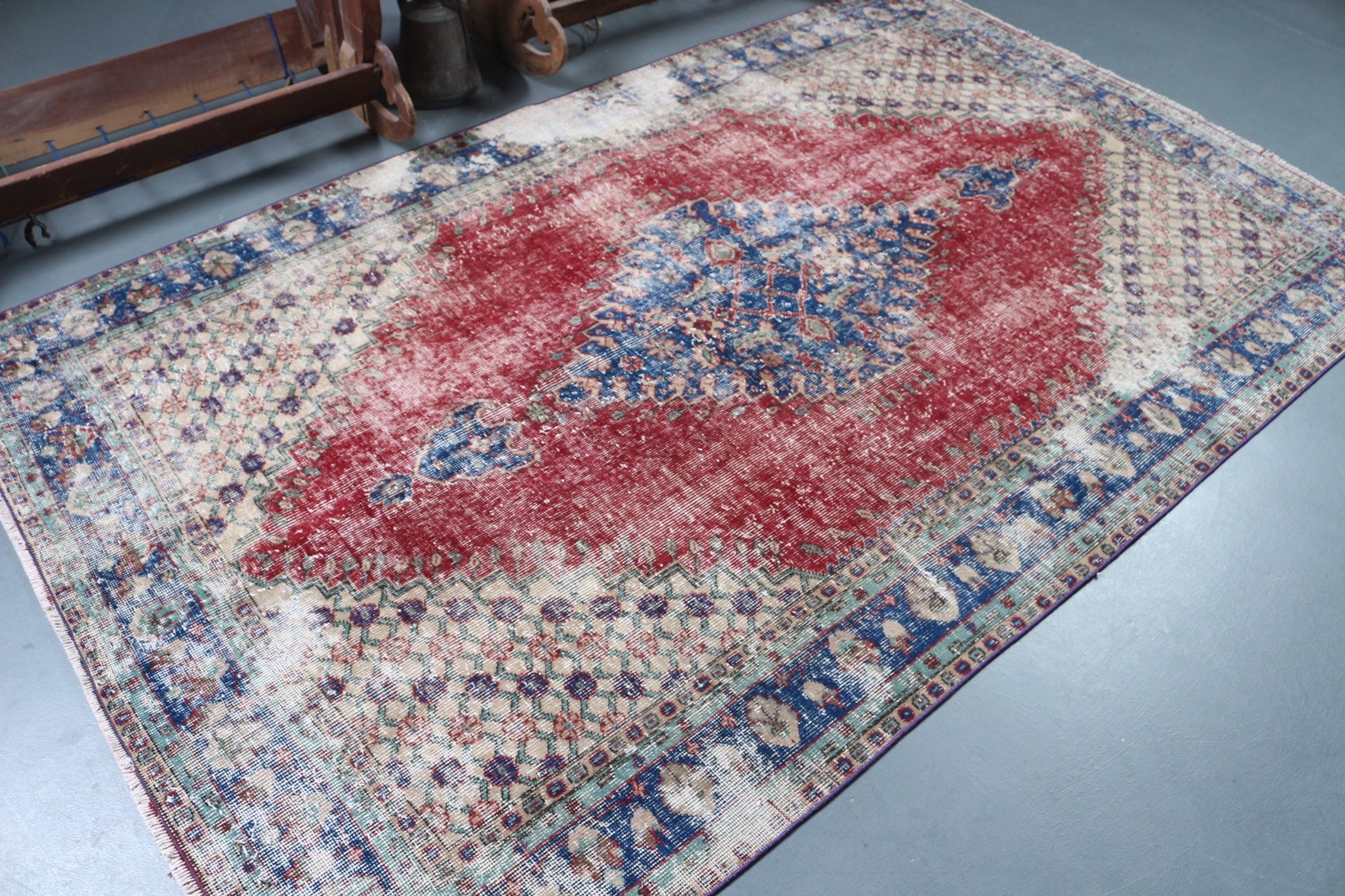 Vintage Rugs, Aztec Rugs, Home Decor Rug, Turkish Rug, Red Floor Rug, Dining Room Rug, Oriental Rugs, Salon Rug, 5.3x8.6 ft Large Rug