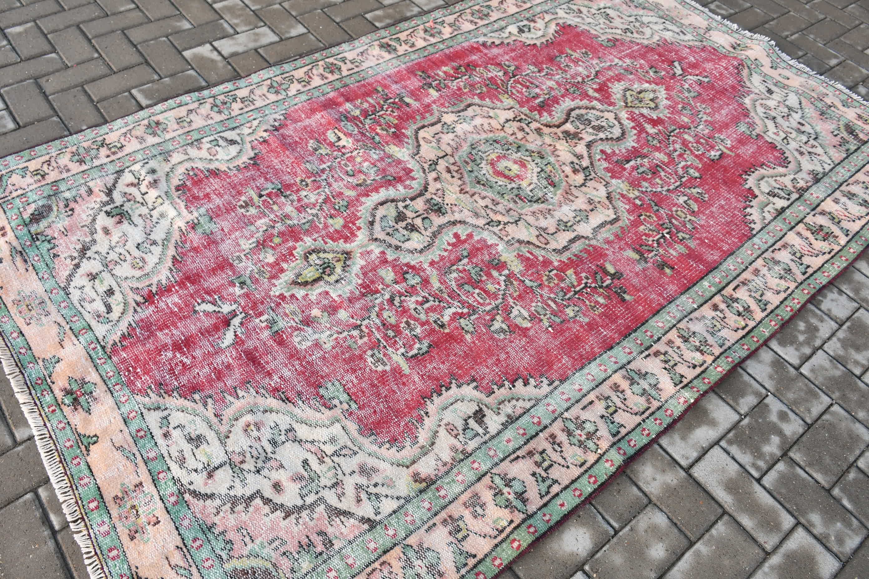 Rugs for Floor, Red Wool Rug, Vintage Decor Rug, 5x8 ft Area Rugs, Turkish Rug, Vintage Rug, Kitchen Rug, Nursery Rug