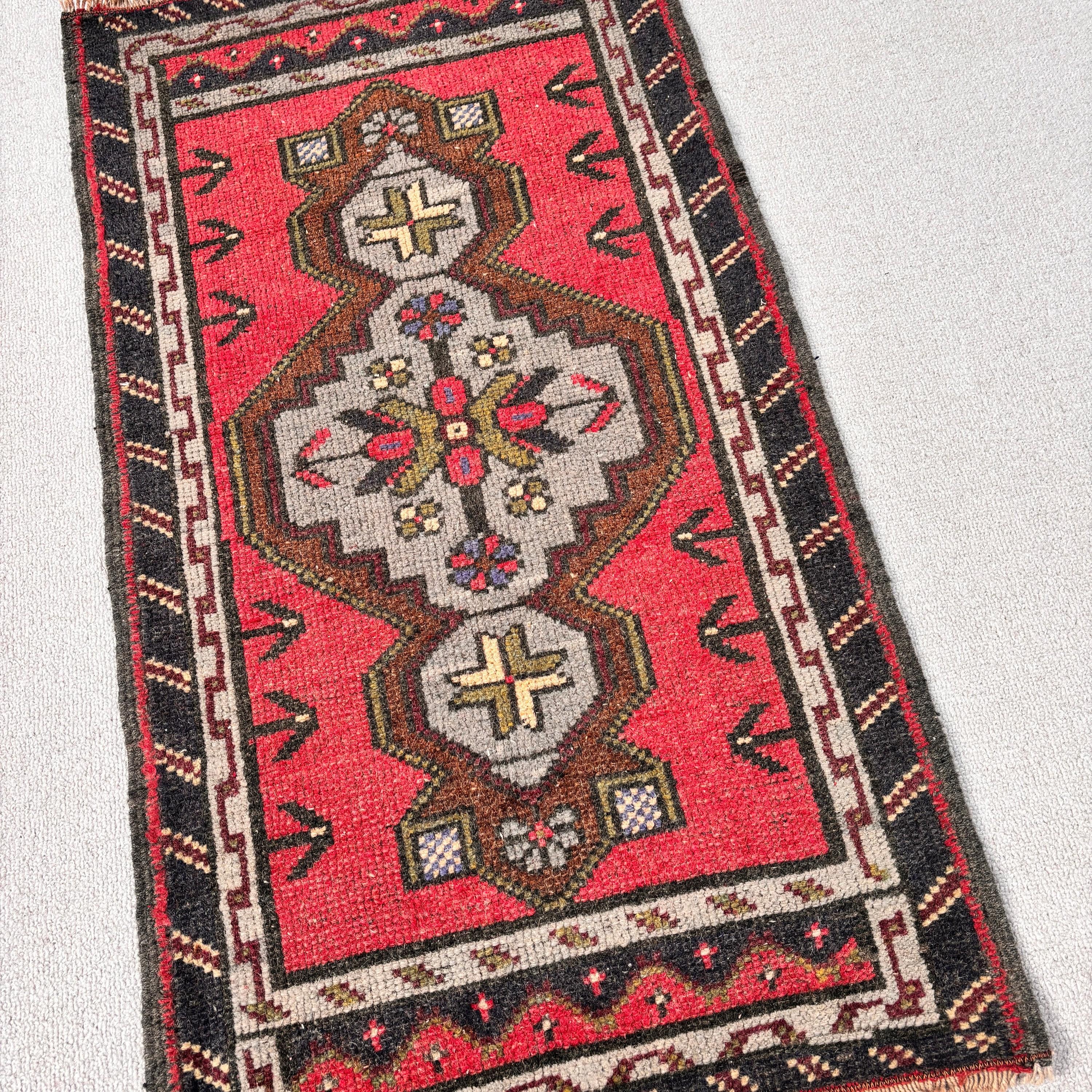 Vintage Rug, Modern Rugs, Red  1.8x3.2 ft Small Rugs, Bathroom Rug, Ethnic Rug, Antique Rugs, Small Area Rug, Turkish Rugs