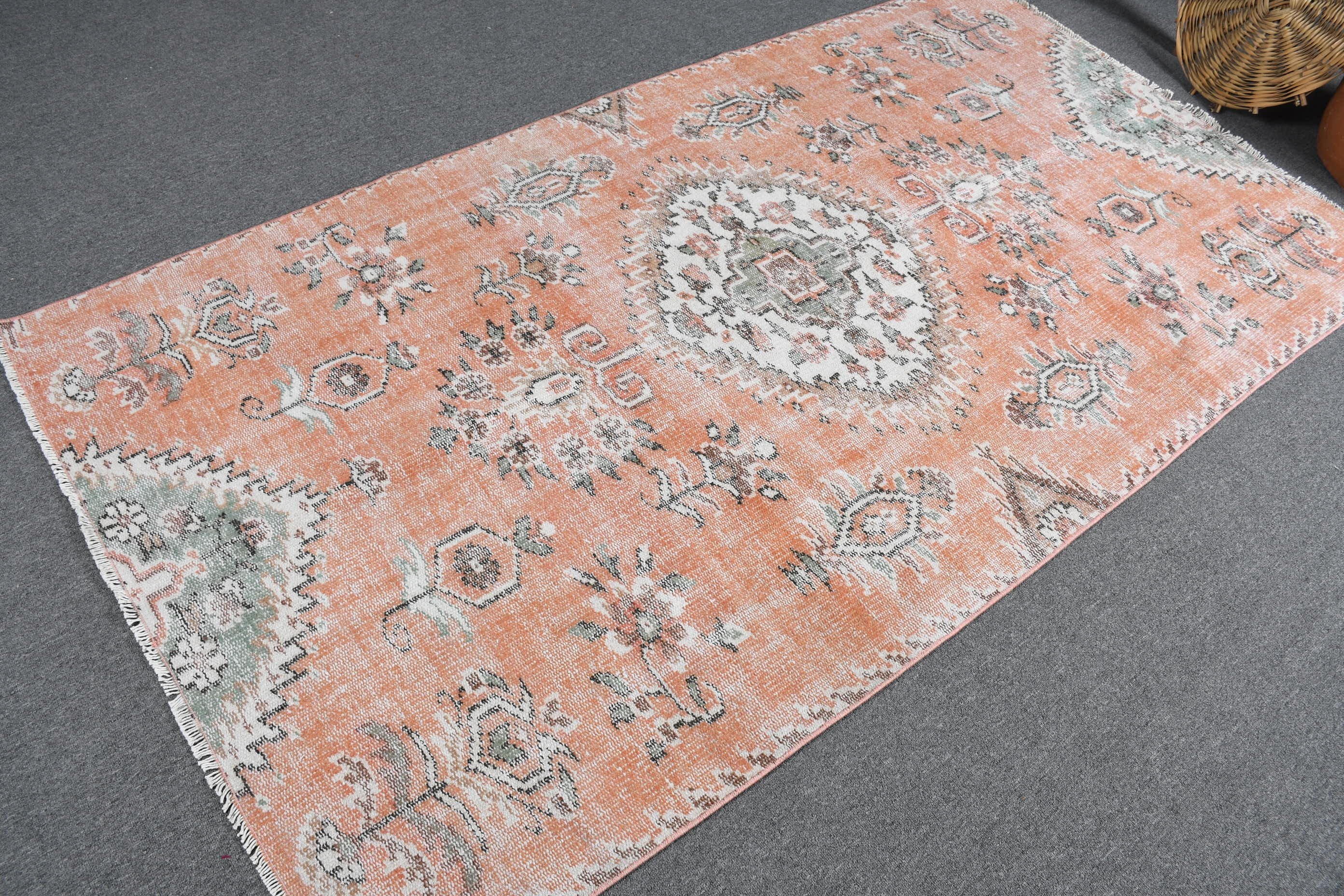 Orange Anatolian Rug, 4.1x7.4 ft Area Rug, Floor Rug, Vintage Rugs, Kitchen Rug, Turkish Area Rug Rugs, Turkish Rugs, Rugs for Floor