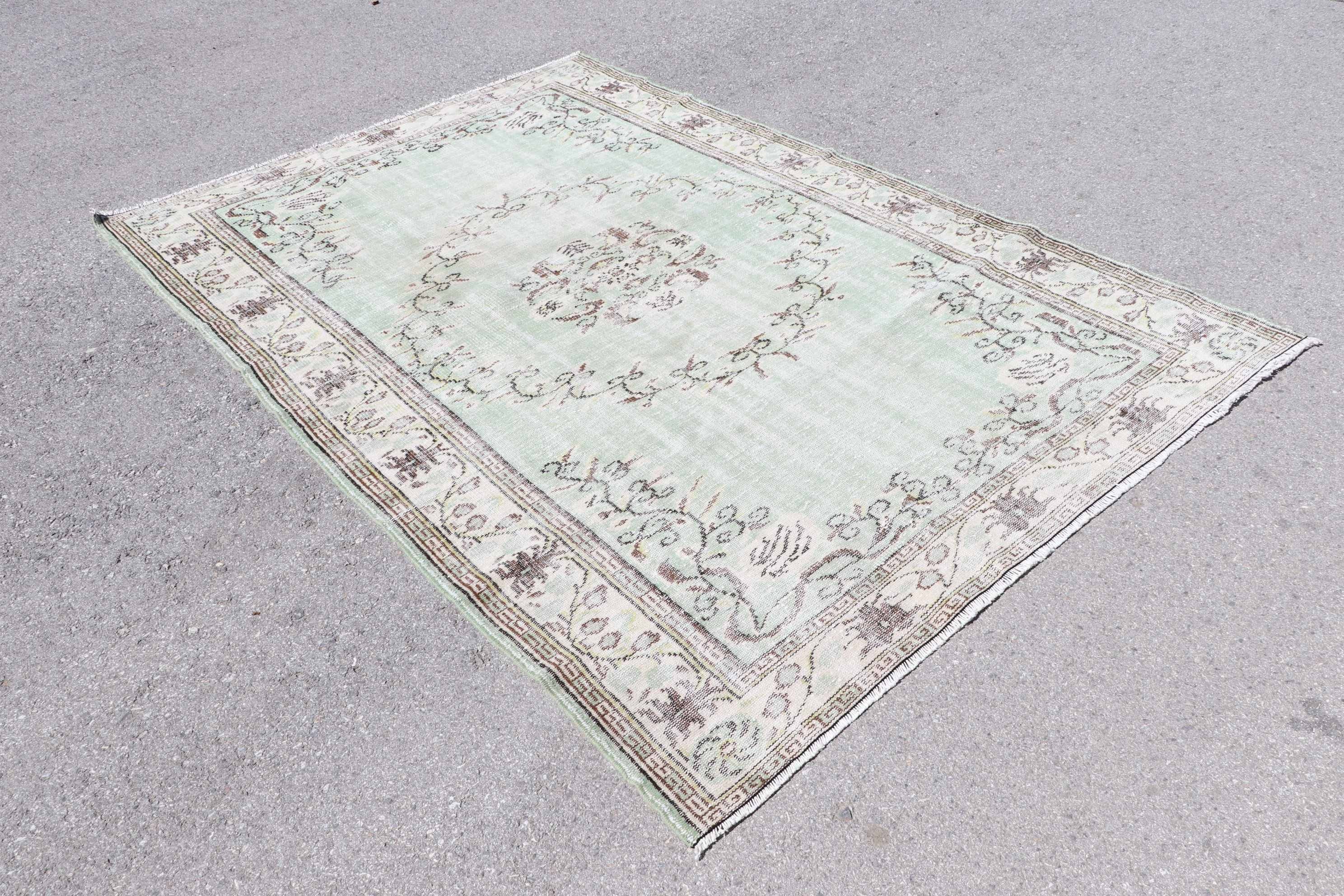 Green Antique Rug, Turkish Rugs, Oriental Rug, 6.1x9.3 ft Large Rugs, Vintage Rugs, Home Decor Rugs, Living Room Rugs, Dining Room Rugs