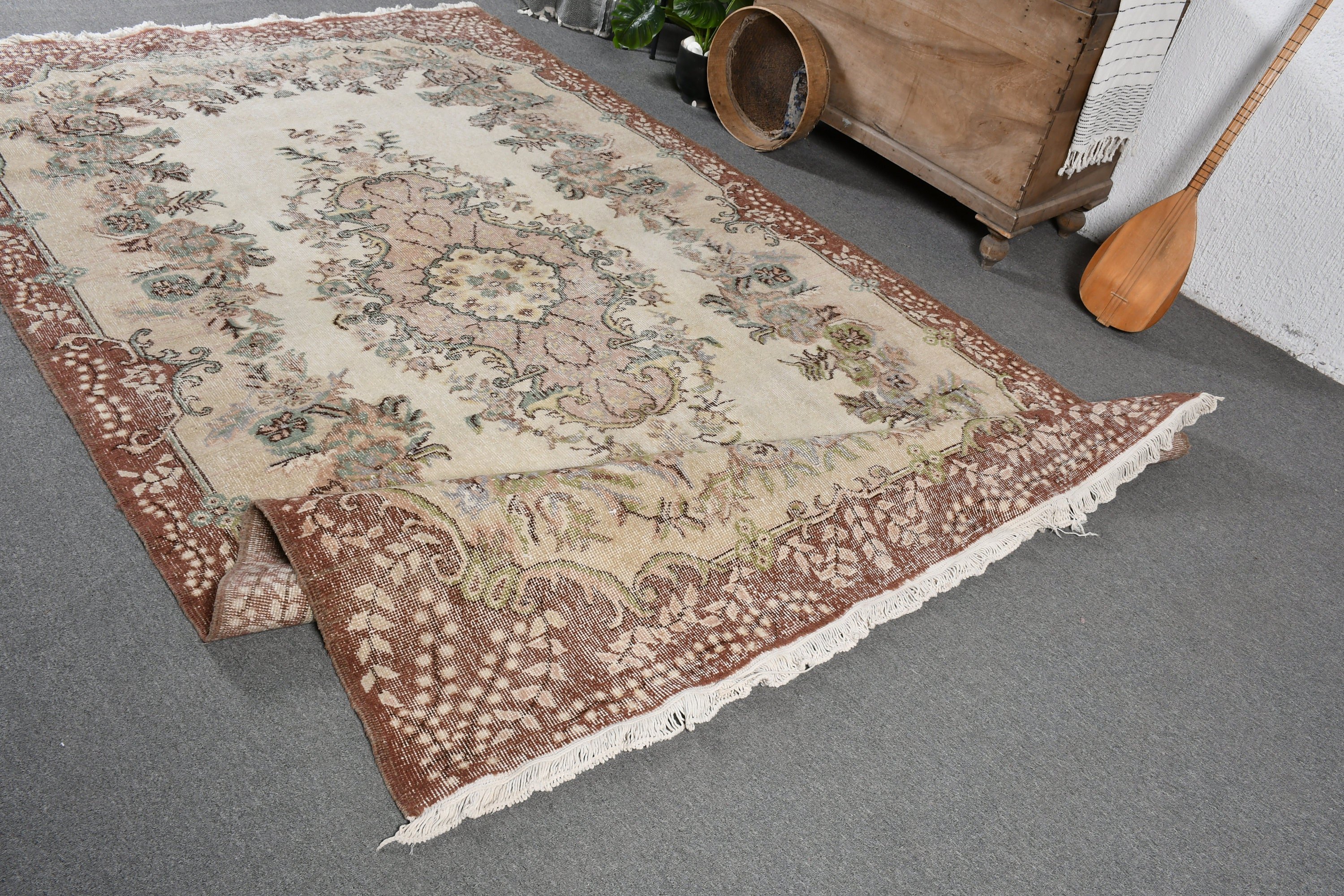 Turkish Rug, Kitchen Rug, Living Room Rugs, Custom Rugs, Rugs for Salon, Beige Bedroom Rug, Antique Rugs, Vintage Rug, 6x9.9 ft Large Rug