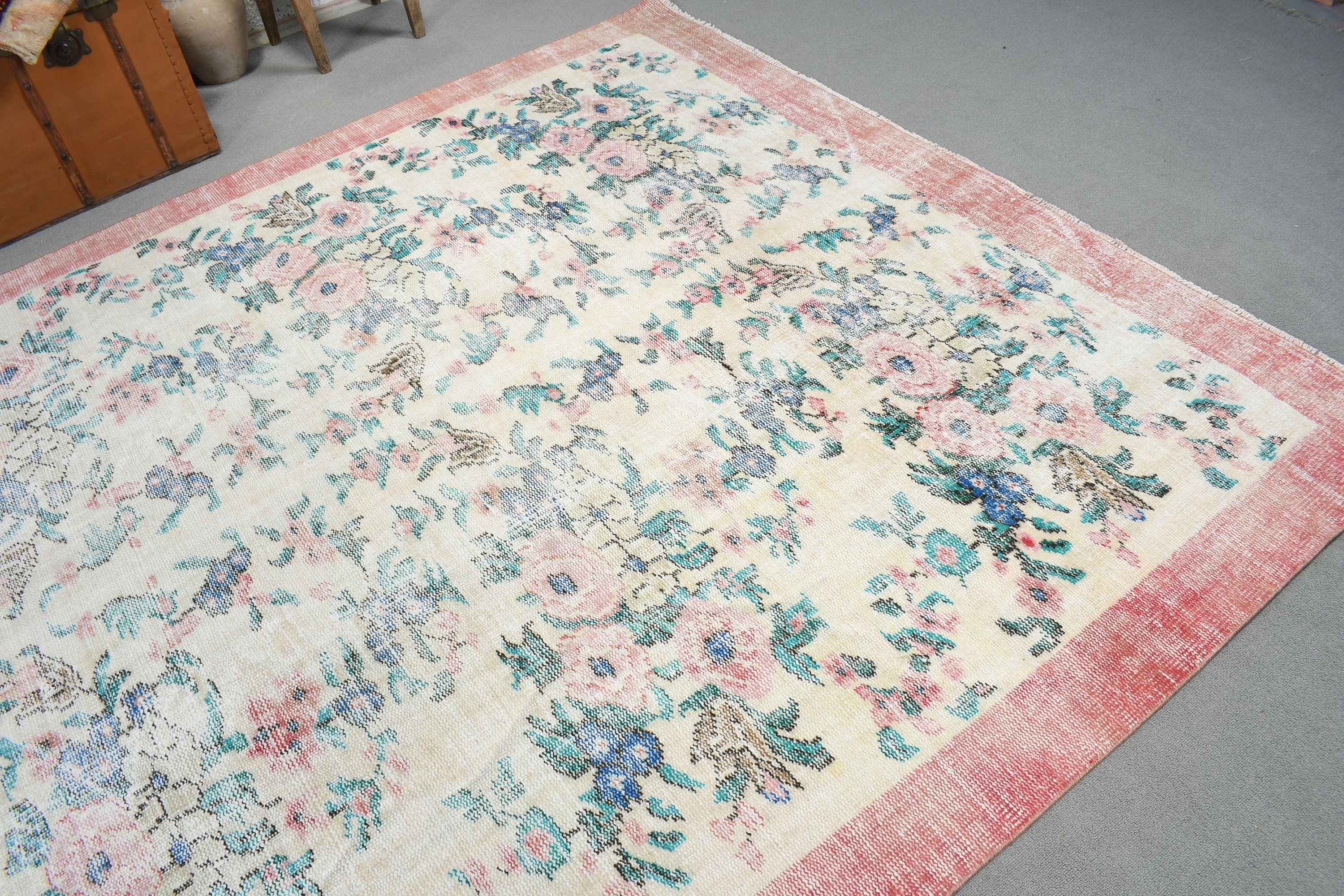 Oriental Rugs, Beige Home Decor Rug, Dining Room Rugs, 6.9x9.8 ft Large Rug, Vintage Rug, Turkish Rugs, Large Vintage Rugs