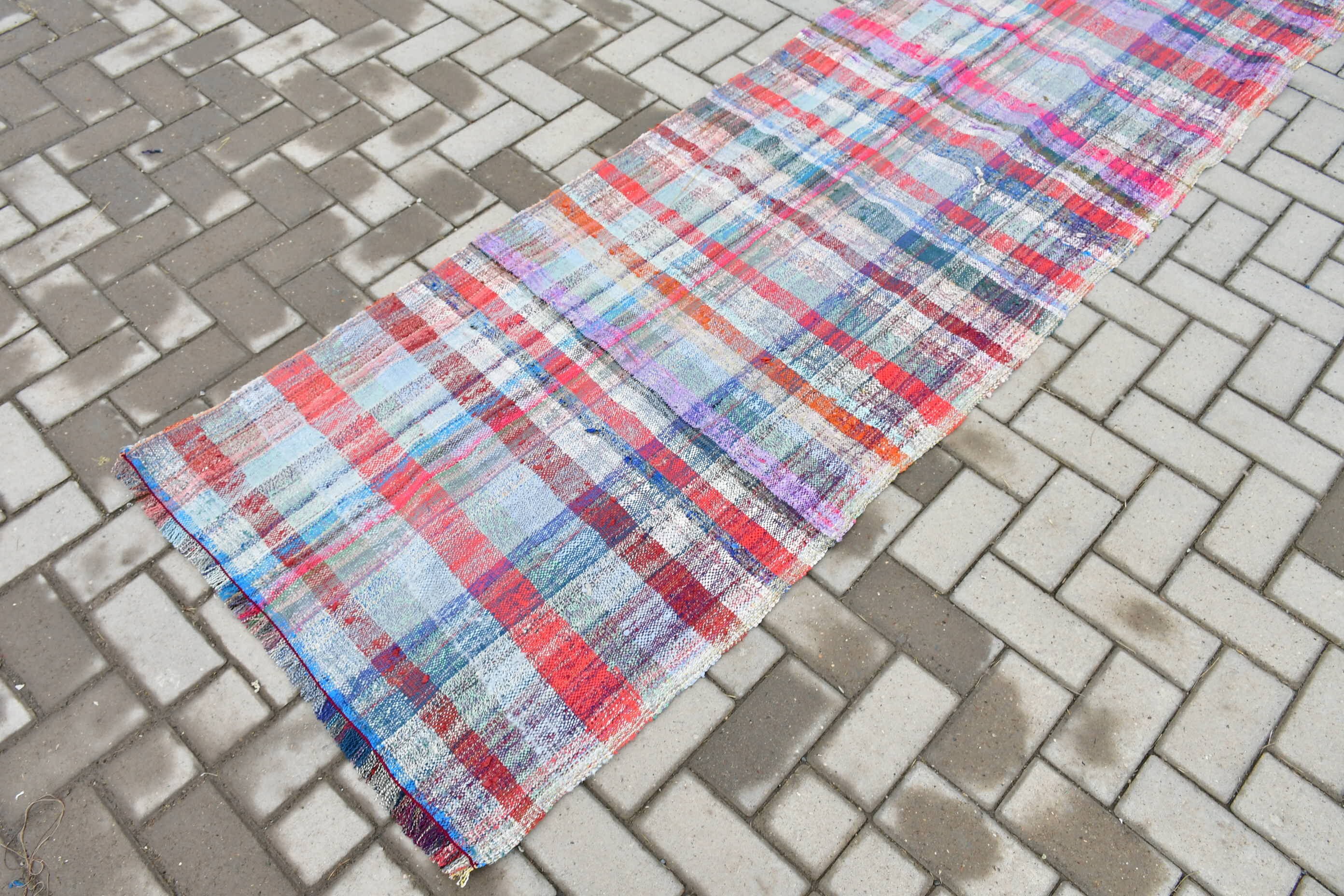 Floor Rugs, Stair Rug, Vintage Rug, Turkish Rug, 2.6x11.5 ft Runner Rugs, Kilim, Wool Rug, Hand Woven Rug, Blue Wool Rugs, Rugs for Runner