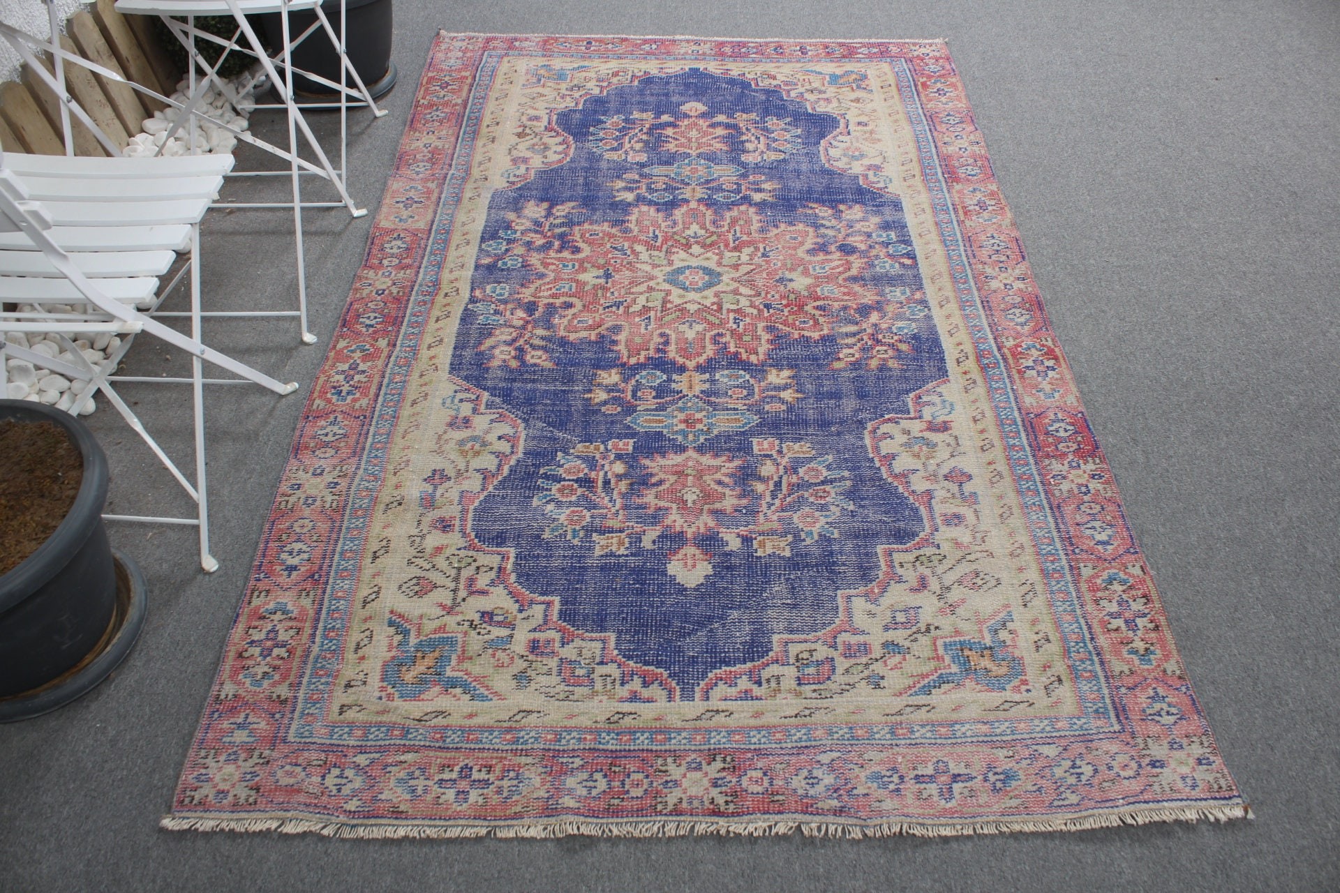 Oryantal Halı, Vintage Halı, Mavi Yer Halısı, Yün Halı, Yer Halıları, Mutfak Halısı, Türk Alan Halısı Halıları, 4.6x7.5 ft Alan Halısı, Türk Halısı