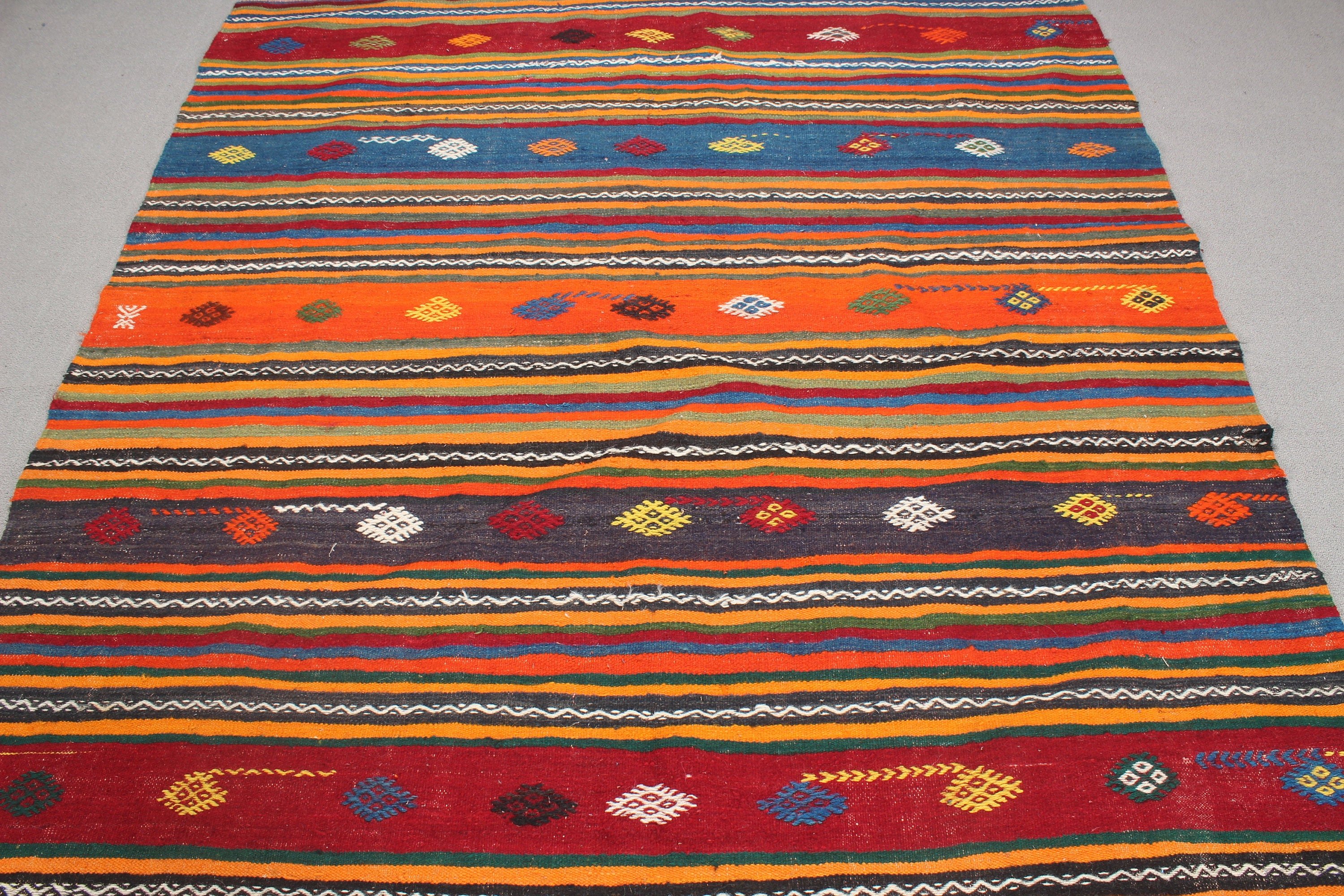 Kilim, Oryantal Halılar, Yemek Odası Halıları, 5,7x10,9 ft Büyük Halılar, Türk Halısı, Yatak Odası Halısı, Turuncu Yer Halıları, Vintage Halı