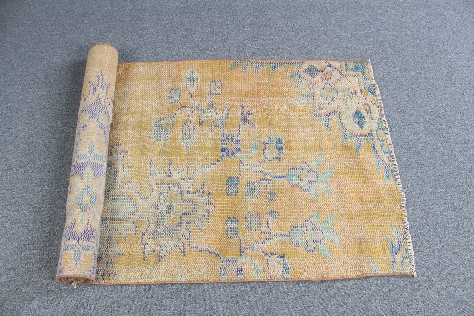 2.6x7.3 ft Runner Rug, Anatolian Rug, Outdoor Rugs, Cool Rug, Hallway Rugs, Vintage Rug, Yellow Oushak Rug, Rugs for Runner, Turkish Rug