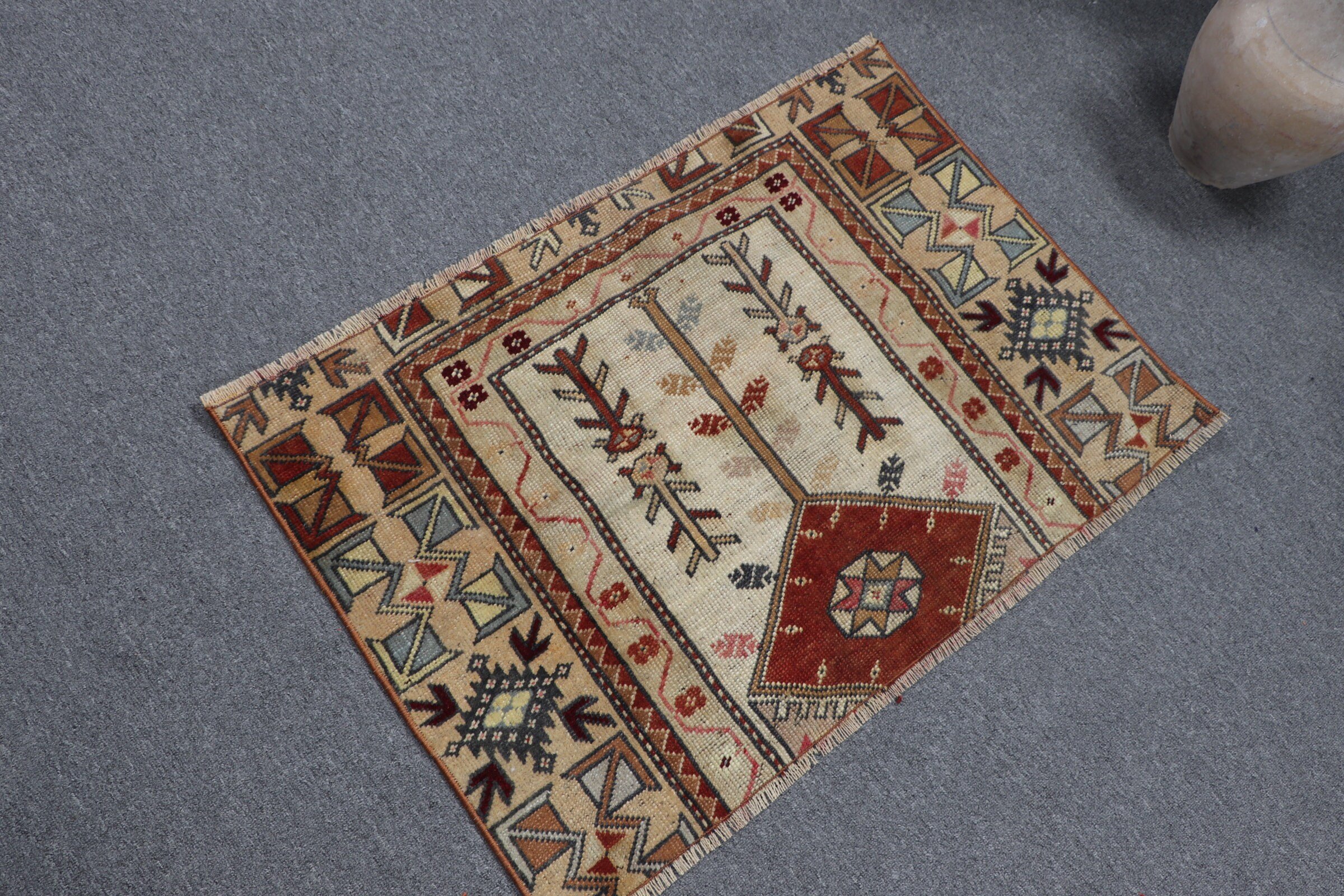 Turkish Rug, Door Mat Rug, Entry Rug, Kitchen Rug, Vintage Rug, 3x2 ft Small Rugs, Beige Floor Rugs, Rugs for Car Mat, Oriental Rug