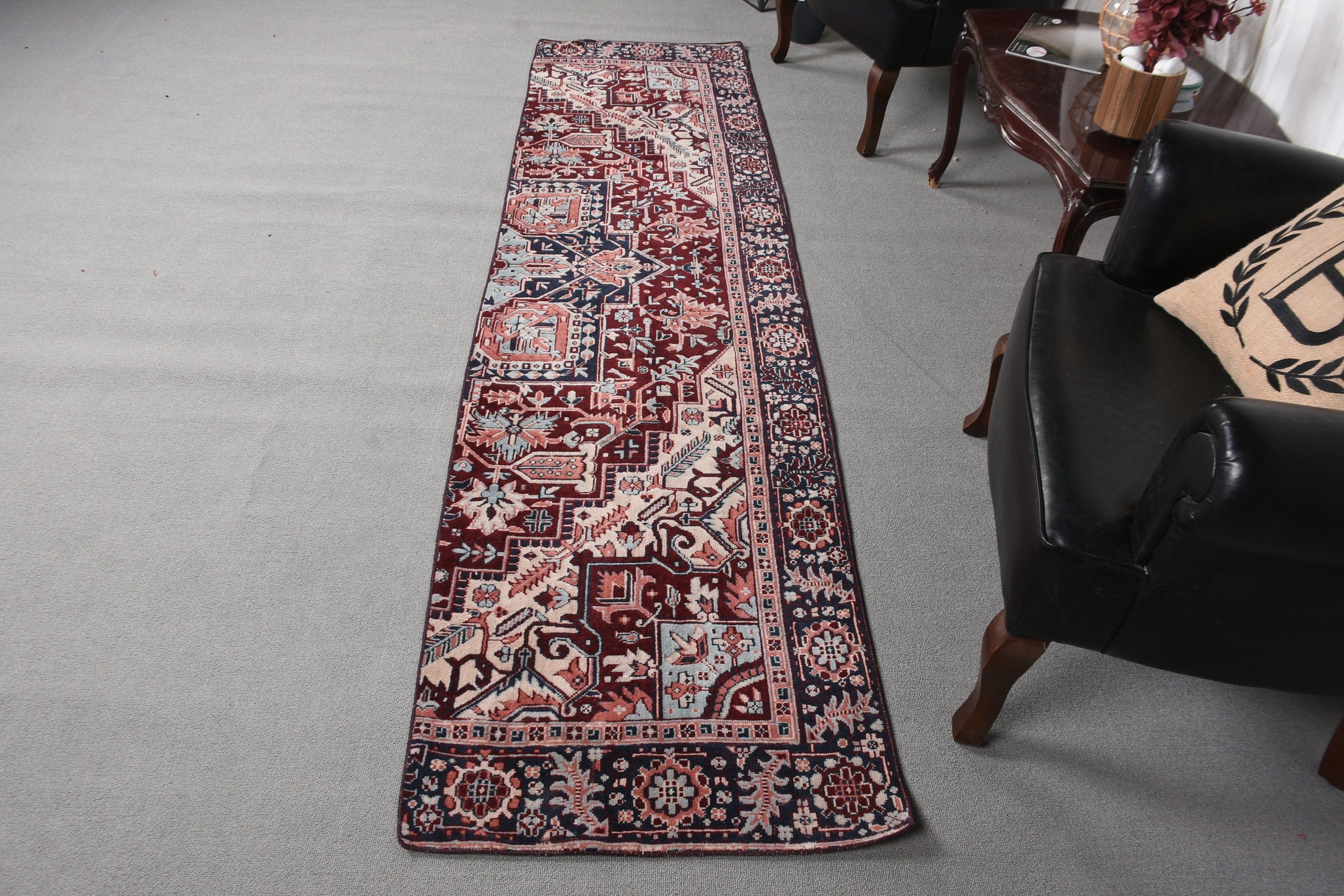 Düz Dokuma Halı, Vintage Halılar, Mor Nötr Halı, Türk Halısı, 2.2x9 ft Runner Halısı, Koridor Halısı, Yatak Odası Halıları, Beni Ourain Runner Halısı