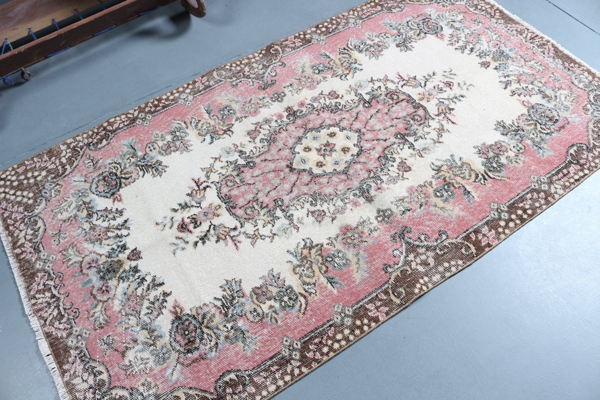 Vintage Halı, Ev Dekorasyonu Halıları, Bej Oushak Halısı, Mutfak Halıları, Mutfak Halısı, Oturma Odası Halısı, Sanat Halısı, 3,8x6,7 ft Alan Halıları, Türk Halıları