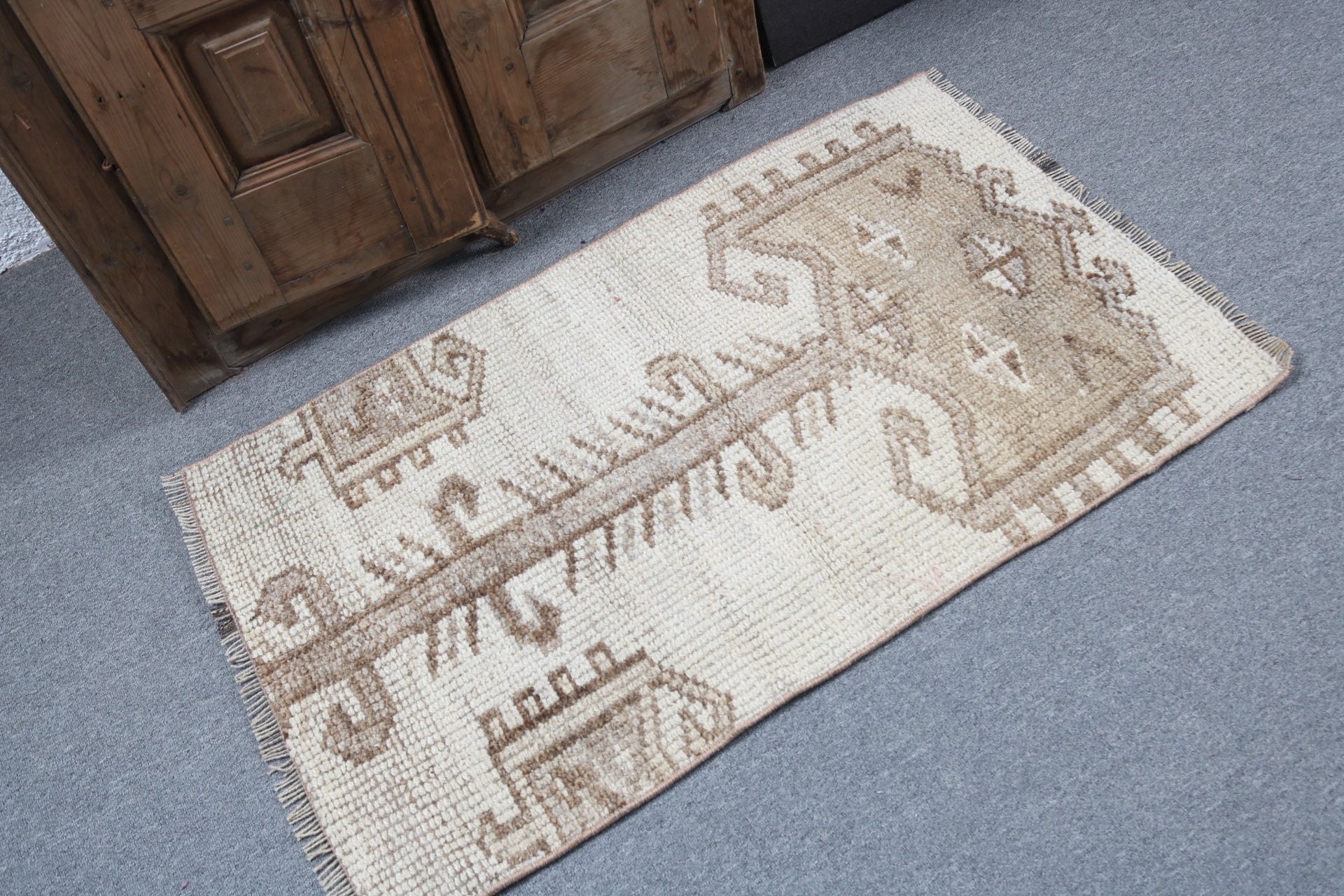 Bath Rug, 2.1x3.5 ft Small Rug, Beige Wool Rugs, Oushak Rug, Door Mat Rug, Rugs for Bath, Vintage Rug, Turkey Rugs, Boho Rugs, Turkish Rugs