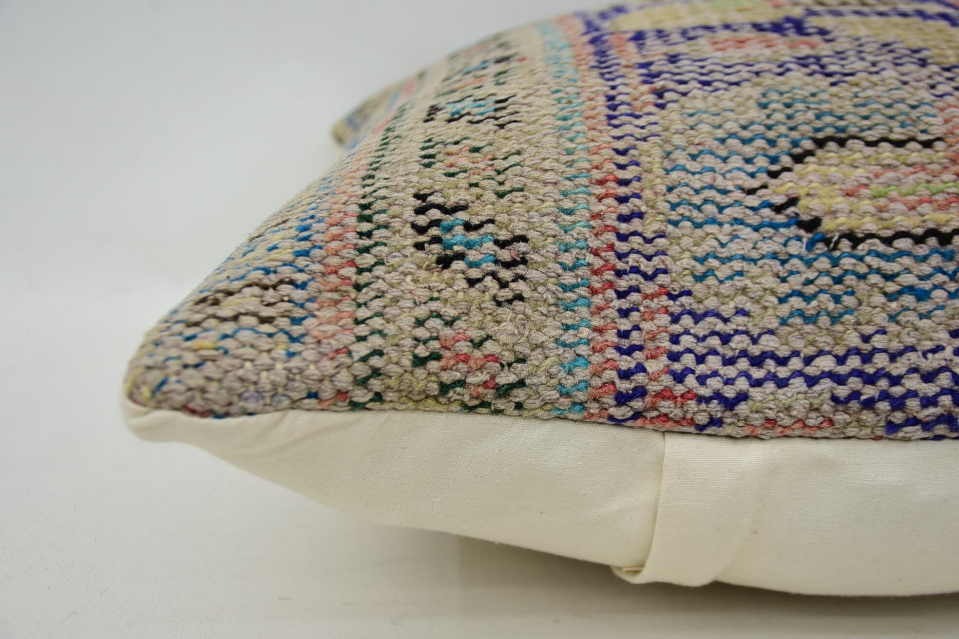 Boho Pillow Sham Cover, Turkish Kilim Pillow, Turkish Pillow, 18"x18" Blue Cushion Case, Southwestern Pillow Cover