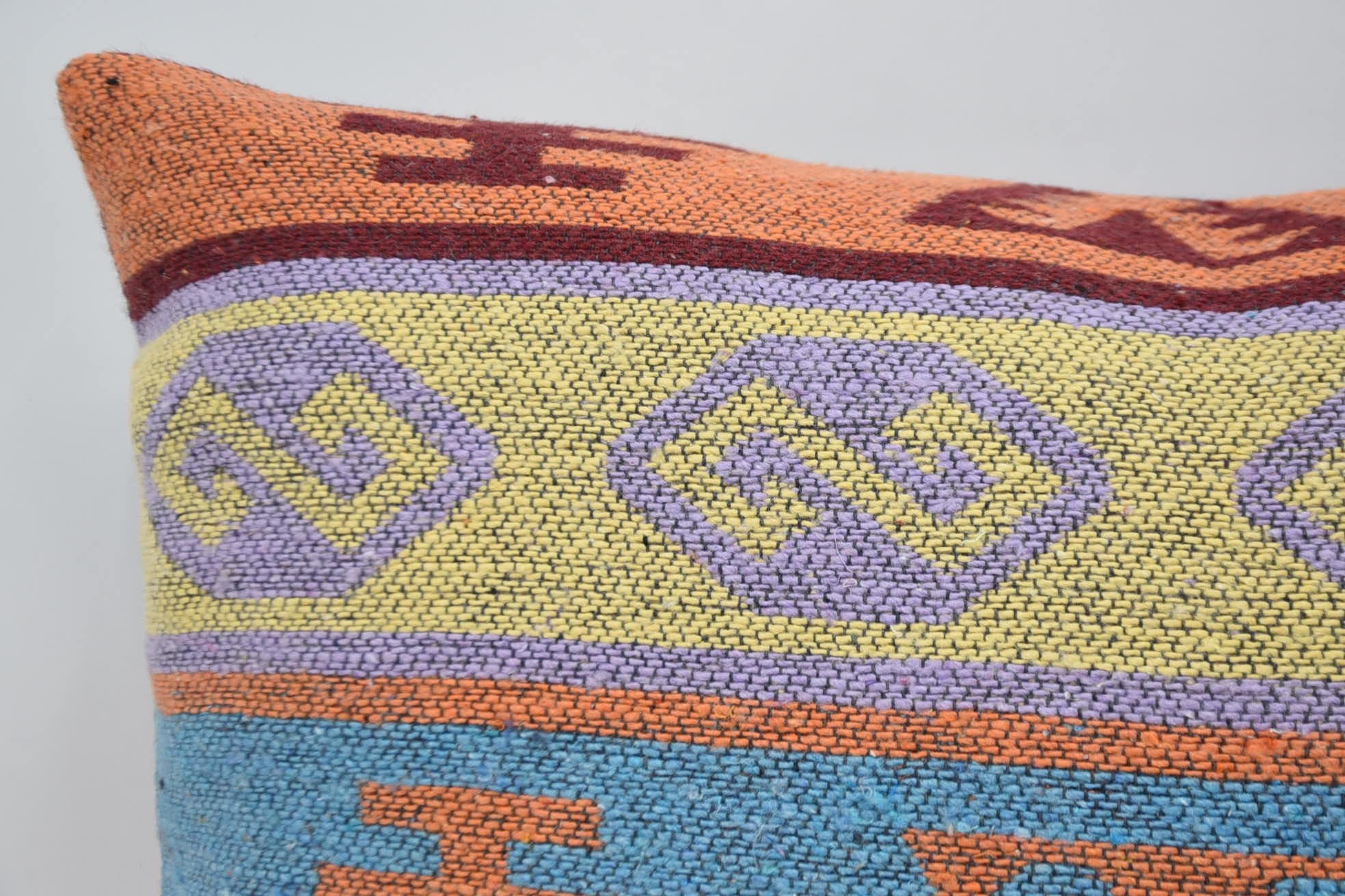 Colorful Cushion, 16"x24" Blue Cushion Cover, Aztec Pillow Sham, Turkish Pillow, Kilim Cushion Sham, Kilim Pillow, Accent Pillow