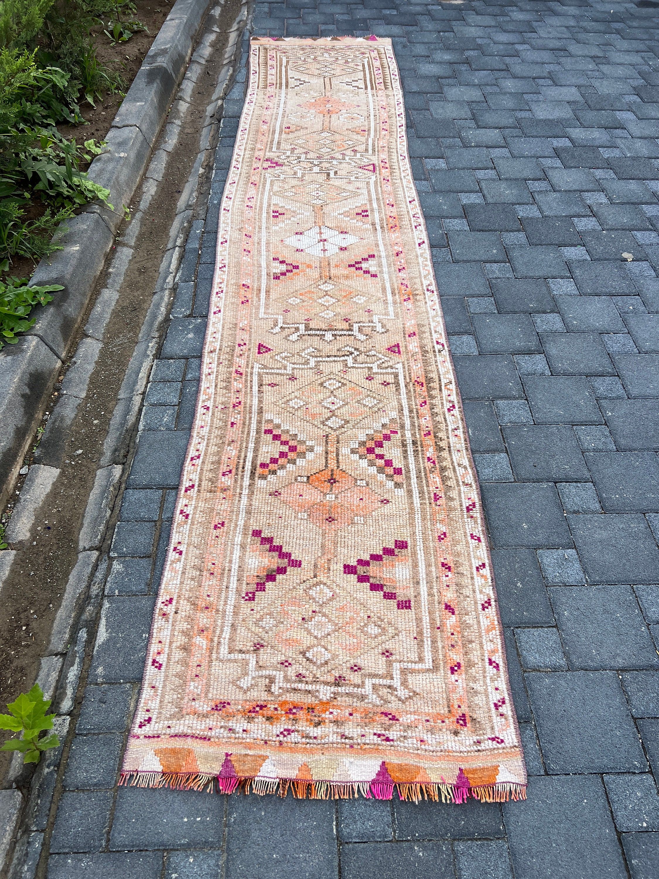 Türkiye Halısı, Vintage Halılar, Koridor Halısı, Turuncu Ev Dekor Halısı, Merdiven Halısı, Türk Halısı, 2.5x13.1 ft Runner Halıları, Ev Dekorasyonu Halısı