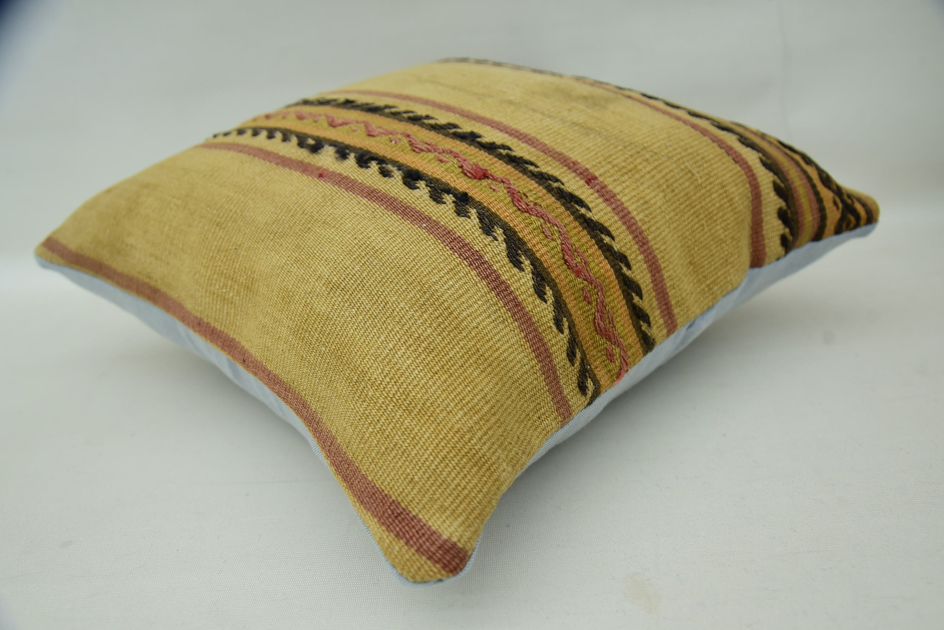 İç Mekan Yastık Kılıfı, Kilim Yastık, Çiftlik Evi Yastık, 18"x18" Bej Yastık, Türk Kilim Yastık, Ev Dekor Yastık