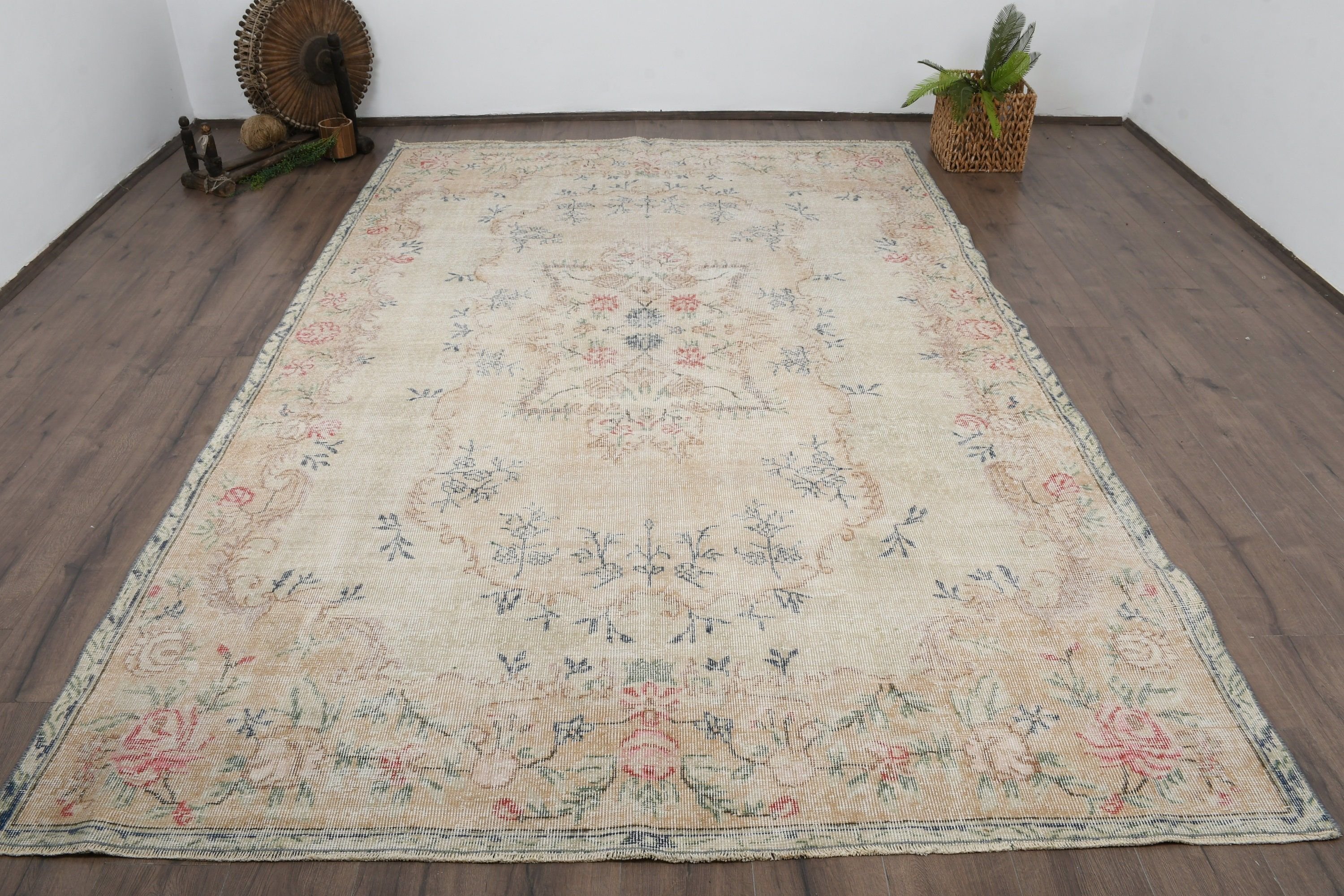 Decorative Rug, 6.8x10.4 ft Oversize Rugs, Beige Oriental Rug, Vintage Rug, Salon Rug, Floor Rugs, Turkish Rug, Saloon Rug