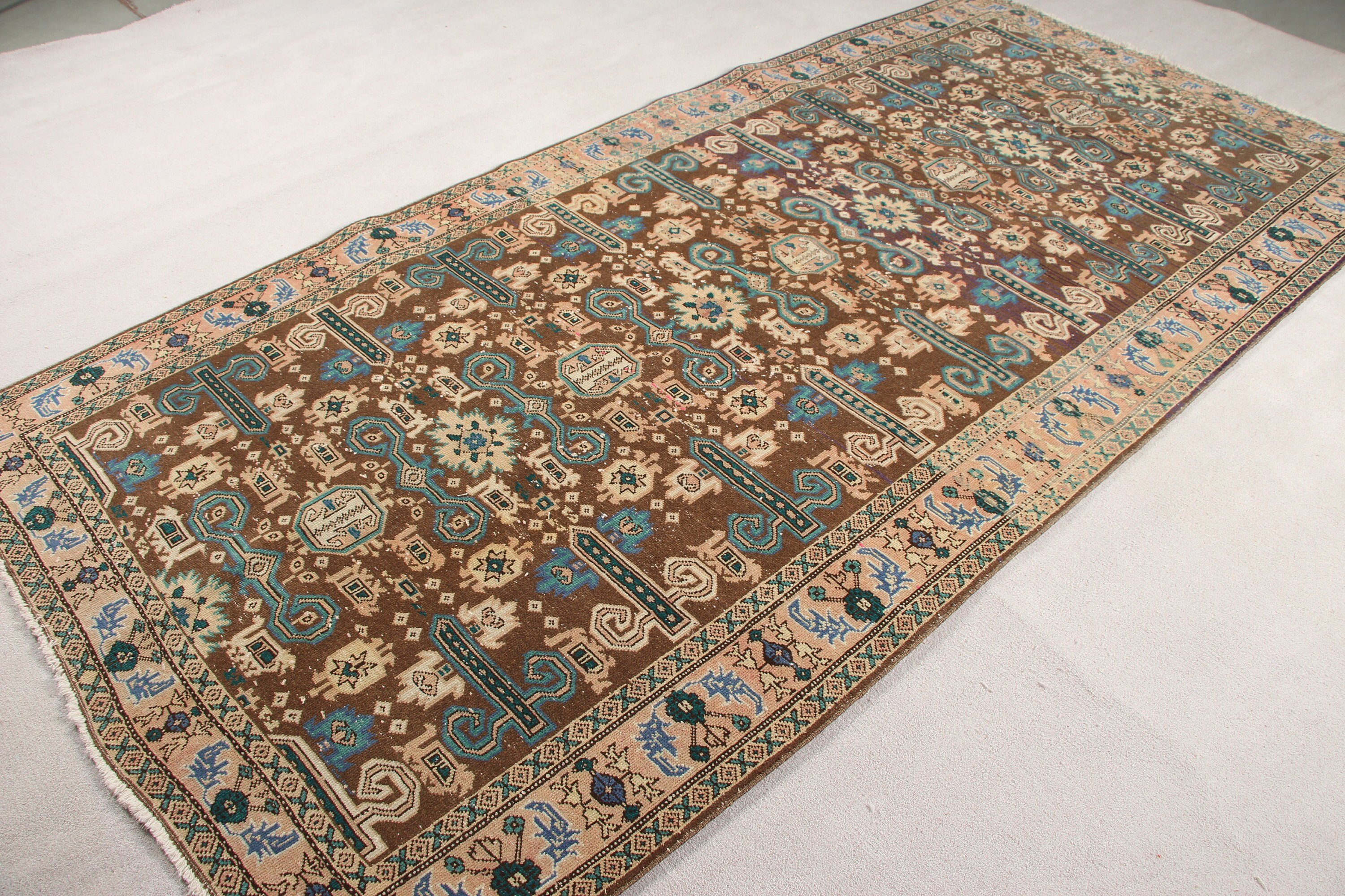 Anatolian Rug, Cool Rug, Dining Room Rug, Turkish Rug, 4.6x9.6 ft Large Rug, Rugs for Salon, Salon Rug, Brown Antique Rug, Vintage Rugs