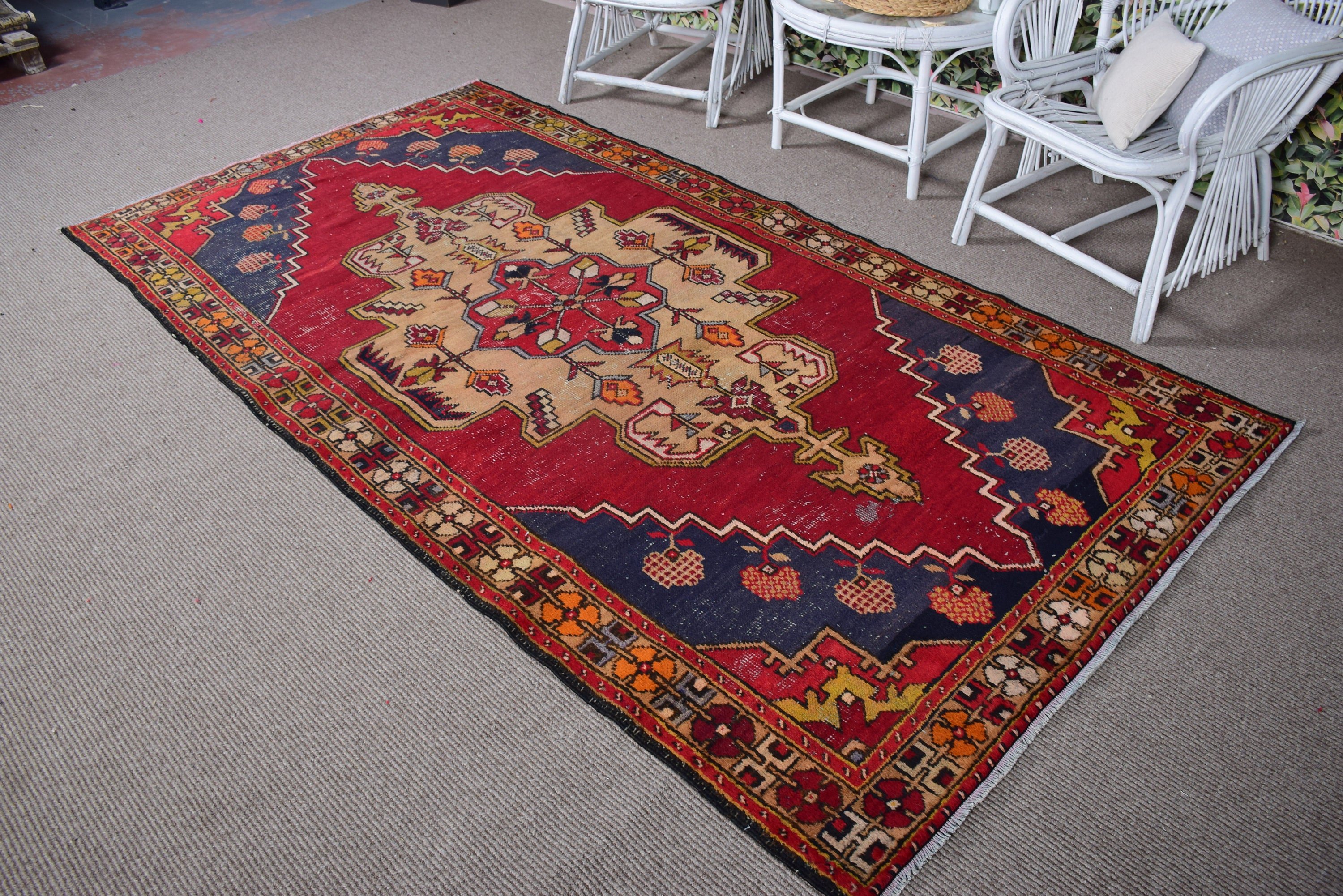 Red Oushak Rugs, Handwoven Rugs, 4.7x8.8 ft Large Rugs, Vintage Rugs, Oriental Rugs, Turkish Rugs, Dining Room Rugs, Large Vintage Rug