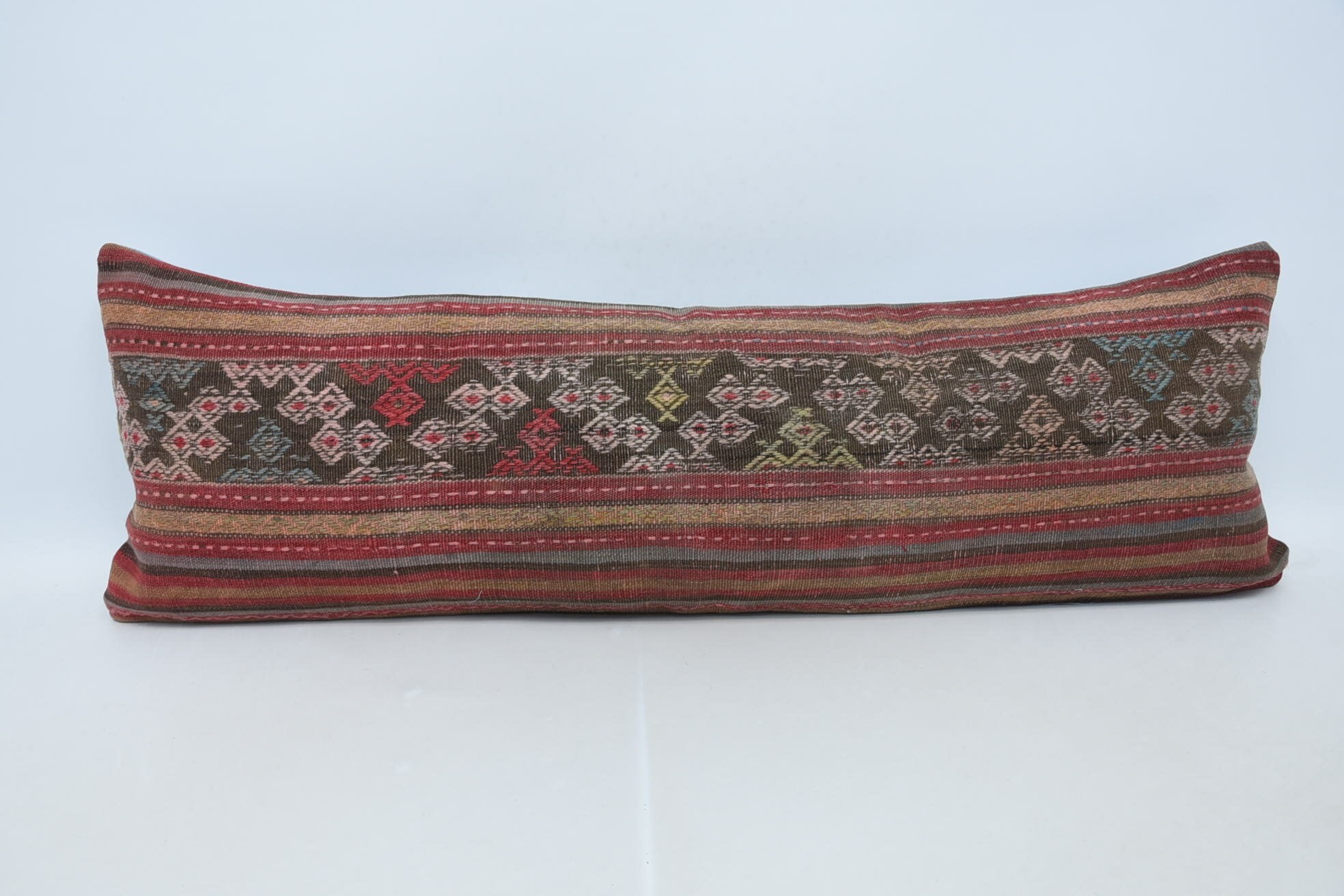 Traditional Cushion Case, Kilim Cushion Sham, Vintage Kilim Throw Pillow, Vintage Pillow, 16"x48" Red Pillow, Patio Pillow Cover