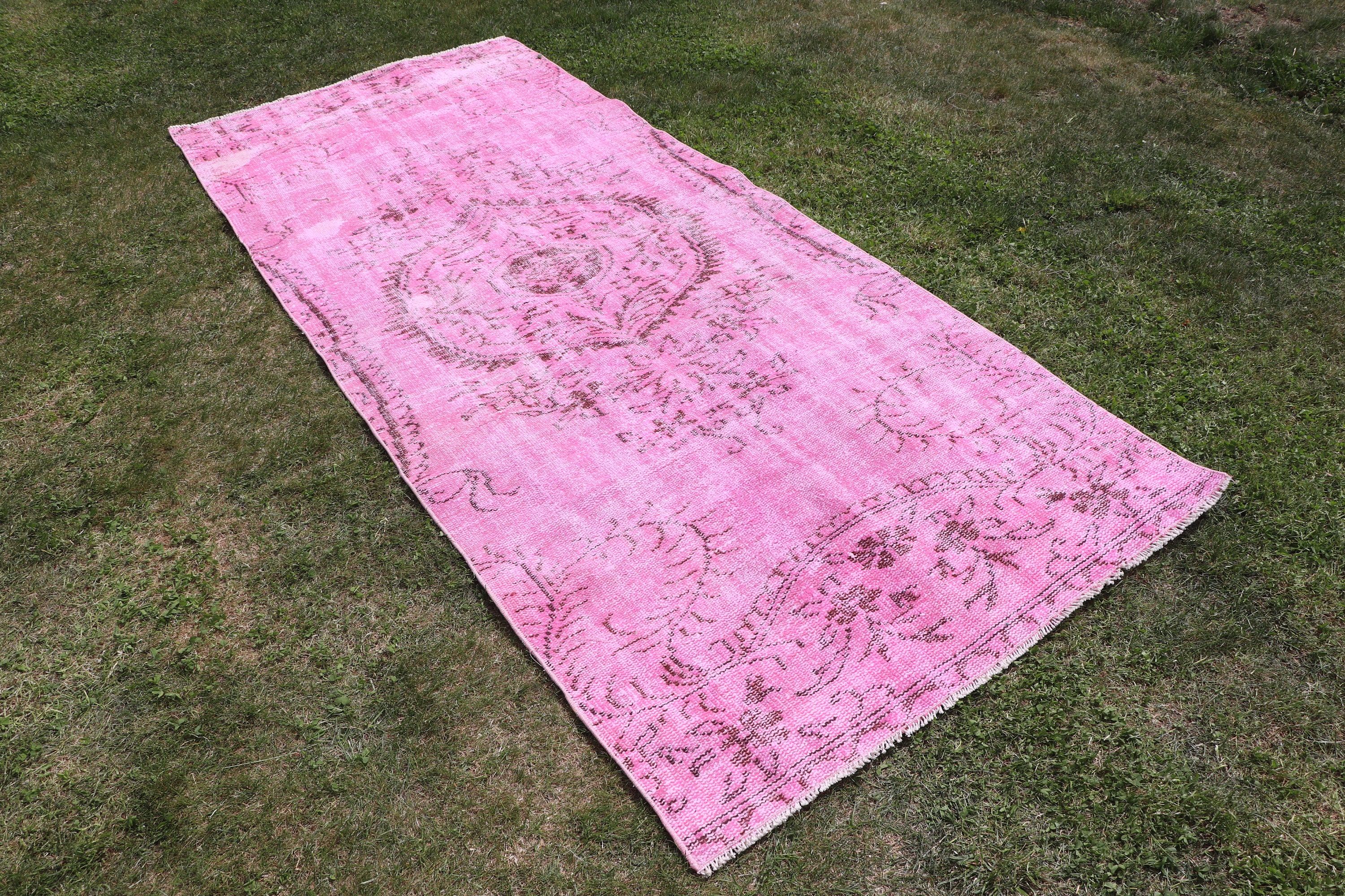 Pink Statement Rugs, Vintage Rug, Geometric Rug, Bedroom Rugs, Rugs for Vintage Area, Turkish Rugs, 3.4x8.3 ft Area Rugs, Cool Rug