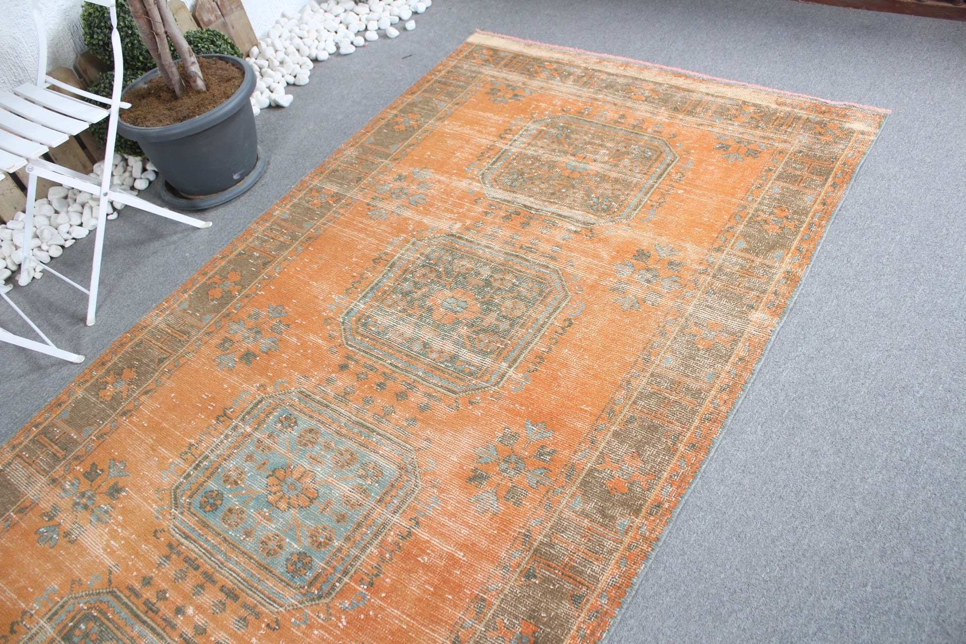 Ev Dekor Halısı, Kabile Halısı, Türk Halısı, 4.7x10.9 ft Büyük Halı, Yatak Odası Halısı, Vintage Halı, Anadolu Halısı, Yemek Odası Halısı, Turuncu Havalı Halılar