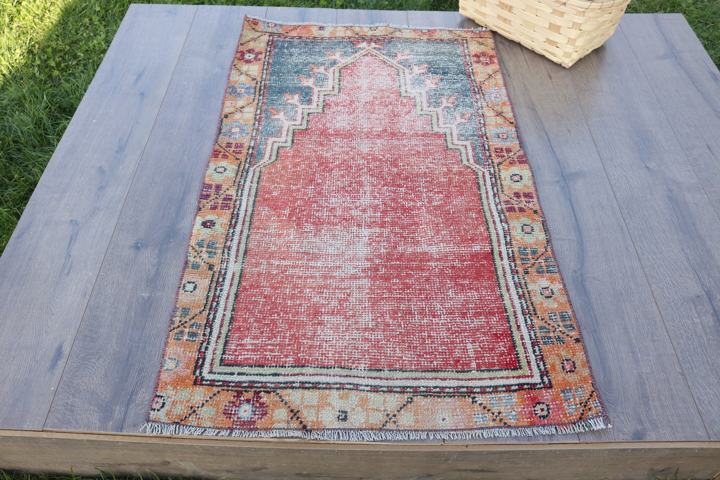 Red Modern Rugs, Turkish Rugs, Home Decor Rugs, Rugs for Bedroom, Oushak Rug, Vintage Rug, 2.1x3.6 ft Small Rugs, Door Mat Rugs, Bath Rug