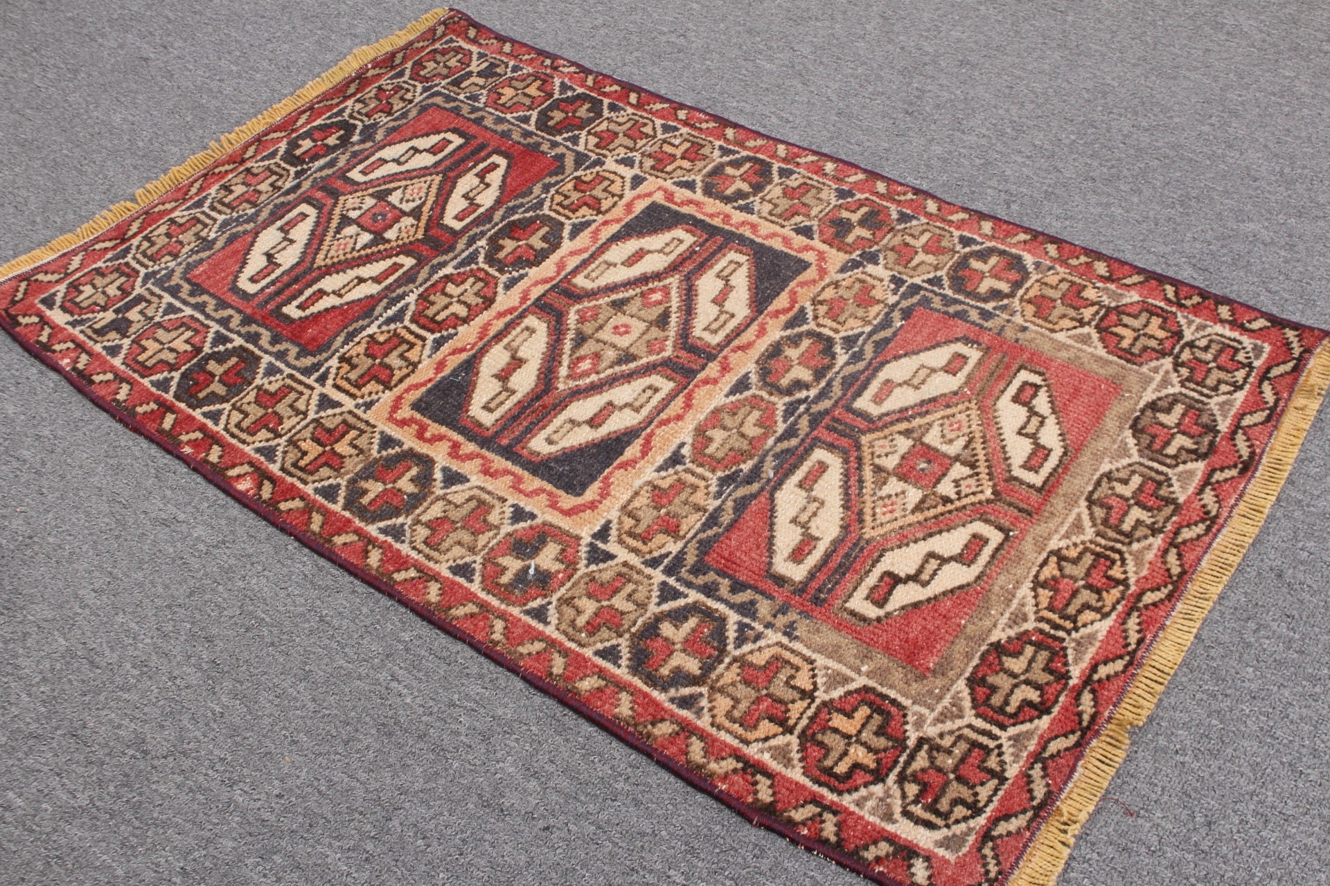 Türk Halıları, Vintage Halılar, 1.7x2.8 ft Küçük Halı, Yün Halılar, Mutfak Halısı, Kırmızı Ev Dekor Halıları, Göçebe Halı, Kapı Paspası Halıları