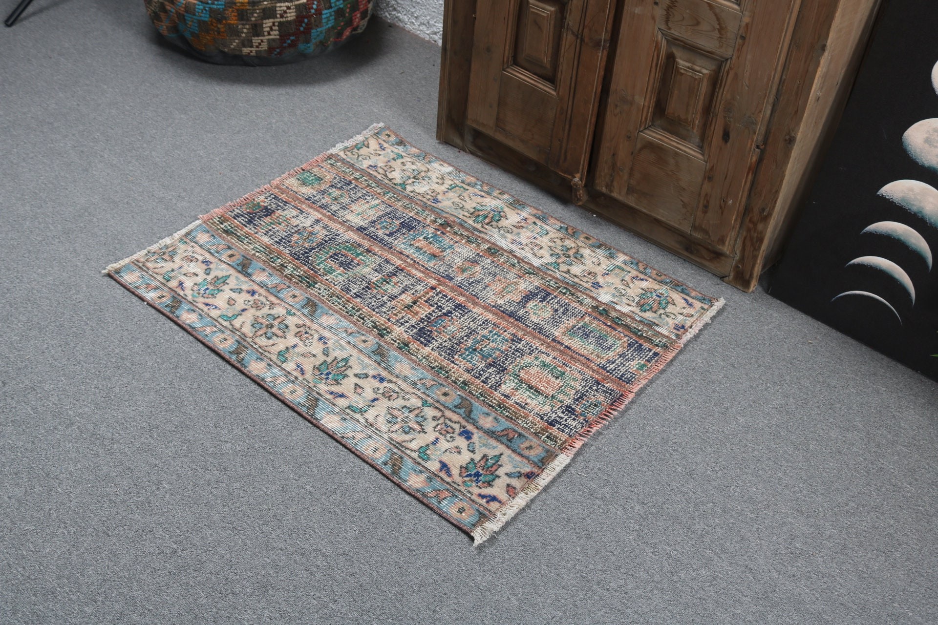 Bedroom Rug, Blue Kitchen Rugs, Boho Rugs, Entry Rug, 2.6x3.1 ft Small Rugs, Vintage Rug, Antique Rug, Small Vintage Rugs, Turkish Rugs