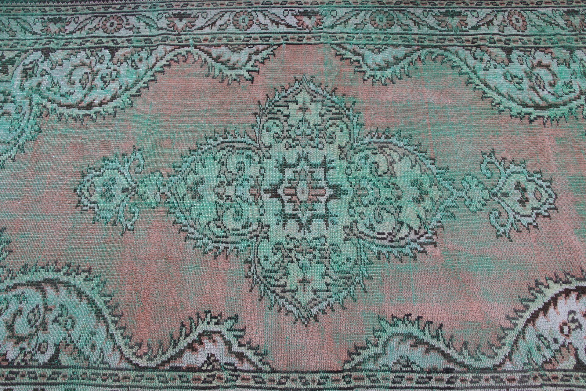 Yeşil Oushak Halı, 4.7x7.8 ft Alan Halıları, İç Mekan Halıları, Vintage Halılar, Düz Dokuma Halı, İç Mekan Halıları, Türk Halısı, Antika Halı, Anadolu Halısı