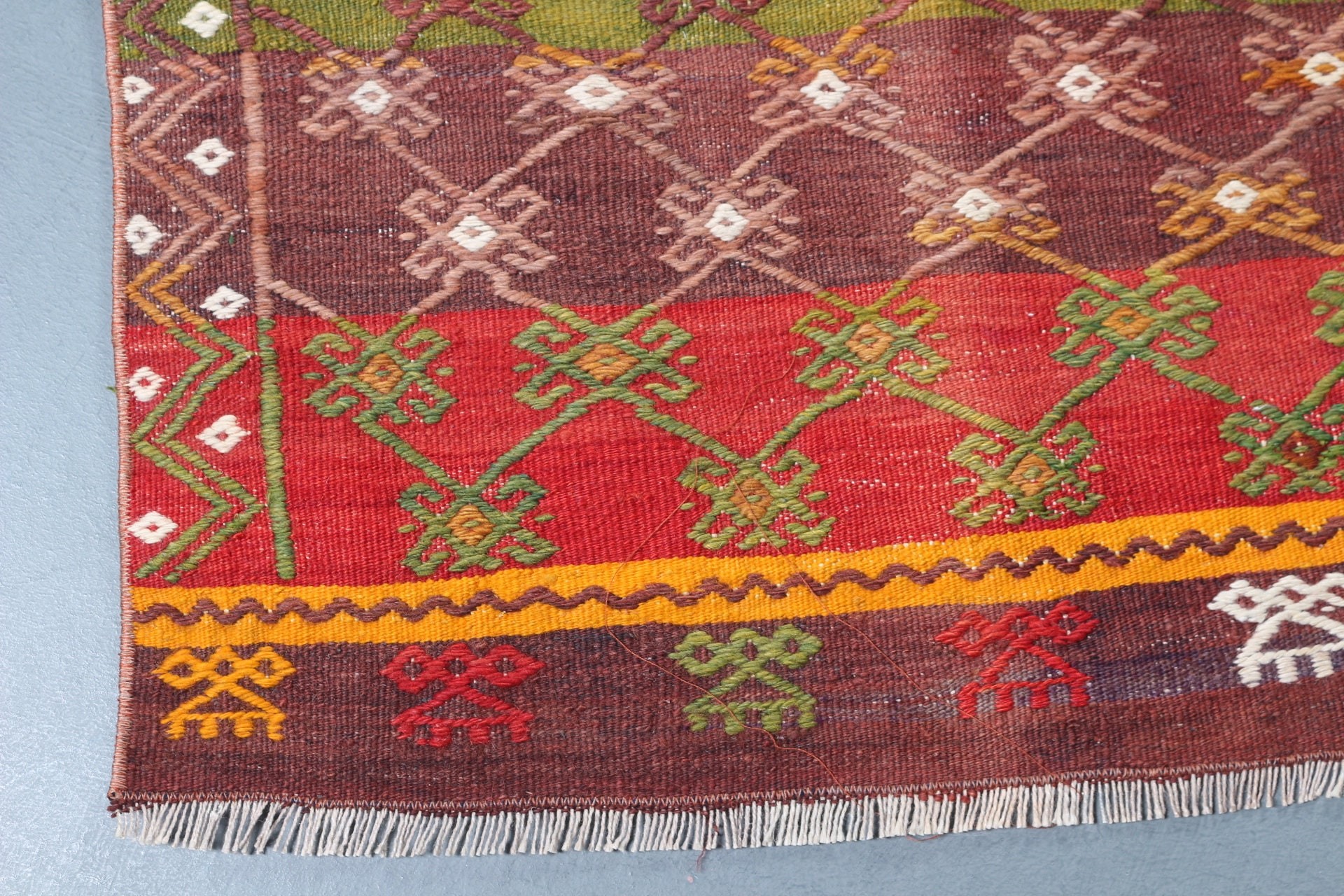 Vintage Halı, Kilim, Türk Halısı, Duvara Asılı Halı, Yün Halılar, Kırmızı Oushak Halıları, Giriş Halısı, Sevimli Halı, Fas Halısı, 2.3x3.6 ft Küçük Halı