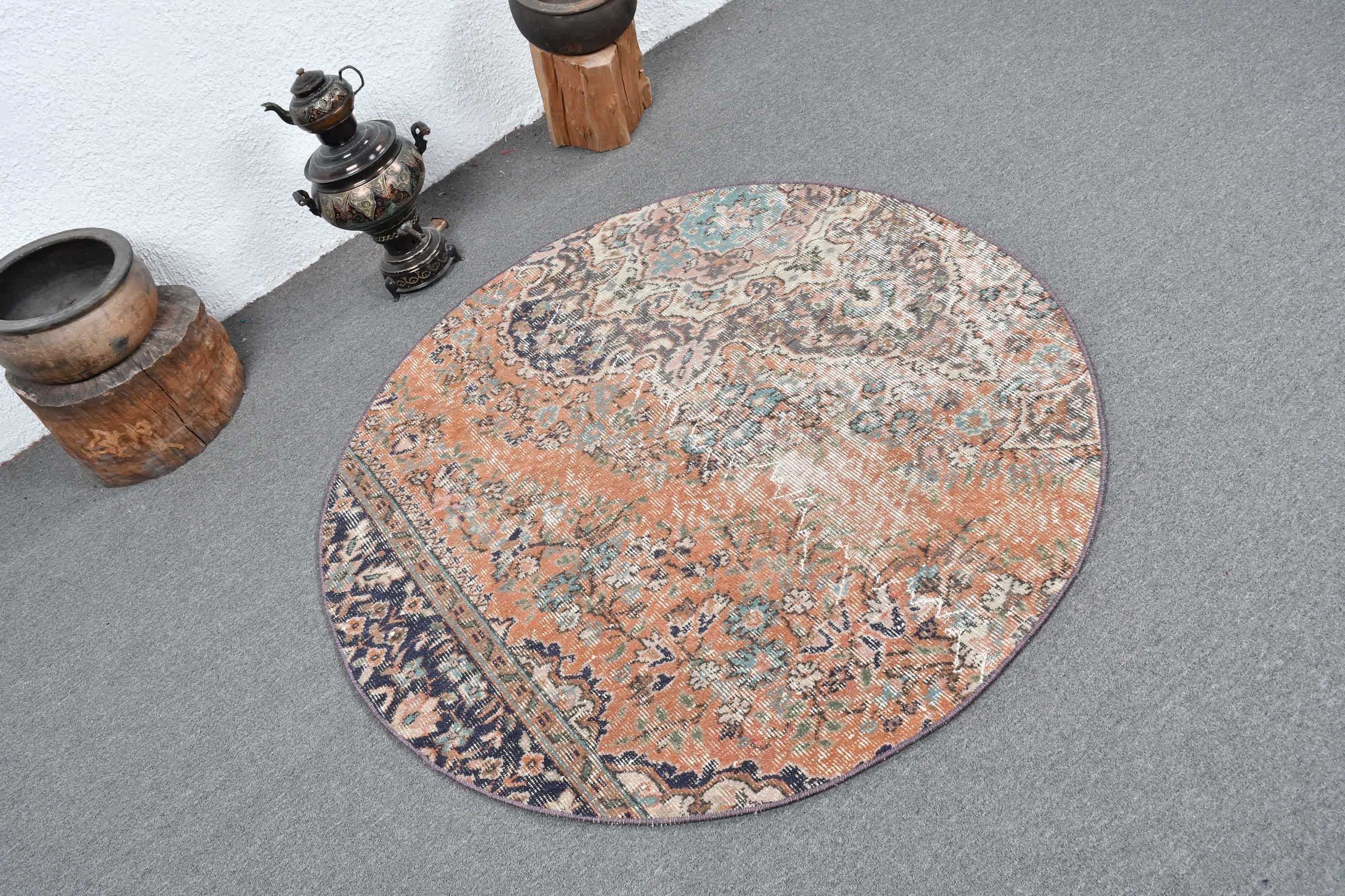 Kitchen Rug, Anatolian Rug, Rugs for Bedroom, Turkish Rug, Entry Rug, Wool Rug, Vintage Rug, 4.1x4.1 ft Accent Rug, Orange Oushak Rug