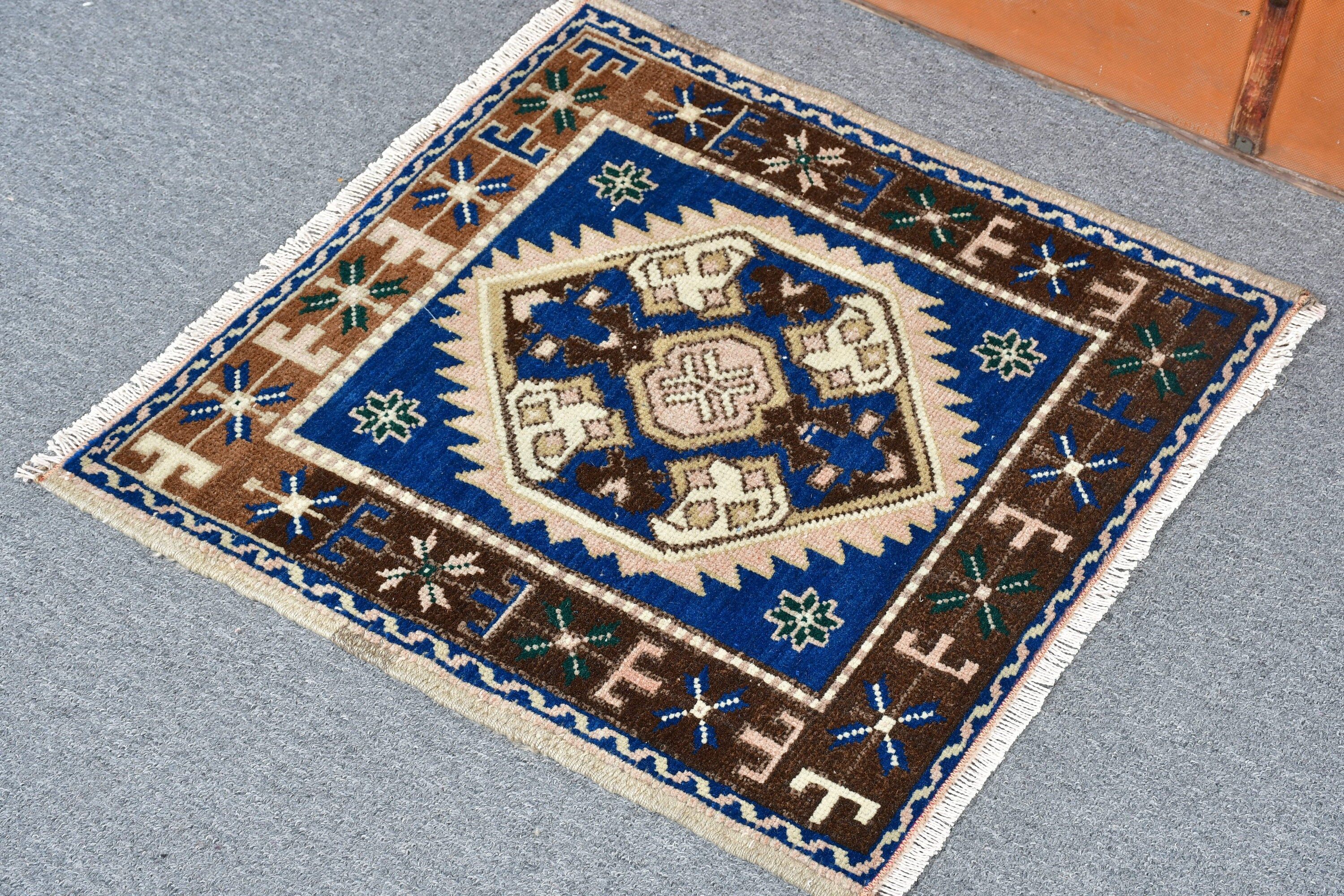 Banyo Halısı, Vintage Halılar, Türk Halısı, Kahverengi Antika Halılar, Sessiz Halılar, Kapı Paspası Halıları, 1.8x1.9 ft Küçük Halı, Fas Halısı