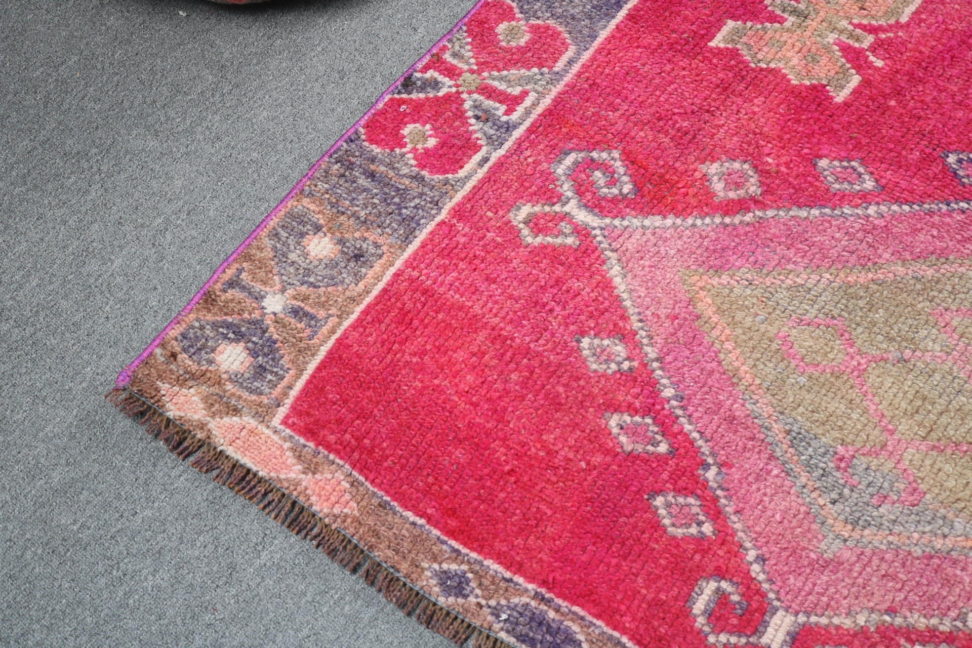 3.6x10.3 ft Runner Halı, Geometrik Halı, Anadolu Halıları, Mutfak Halısı, Türk Halısı, Koridor Halıları, Boho Halıları, Vintage Halı, Pembe Düz Dokuma Halılar