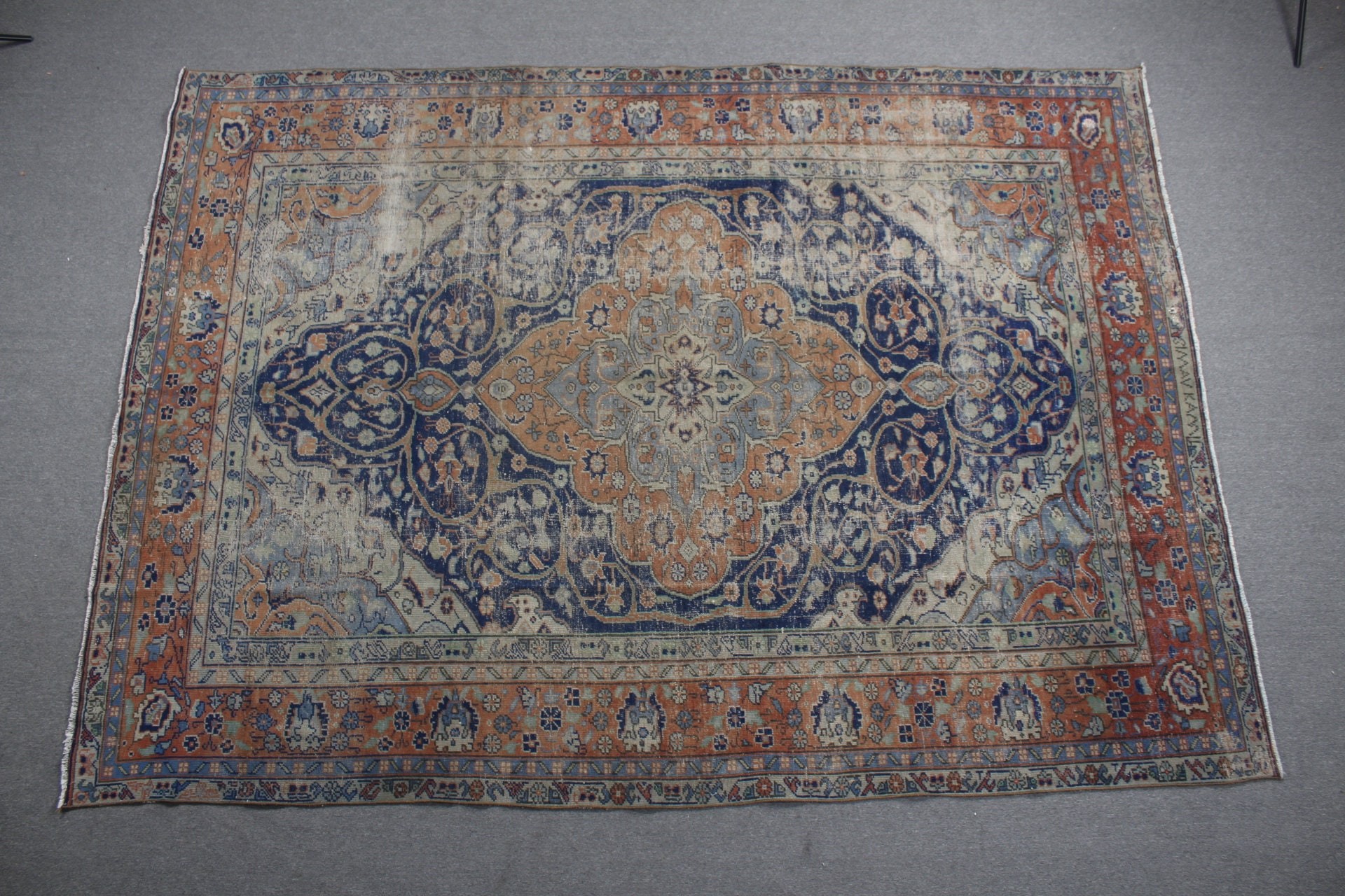 Salon Halıları, 8.1x11.2 ft Büyük Boy Halılar, Mavi Oushak Halı, Türk Halıları, Havalı Halı, Mutfak Halısı, Salon Halıları, Vintage Halı, Salon Halısı