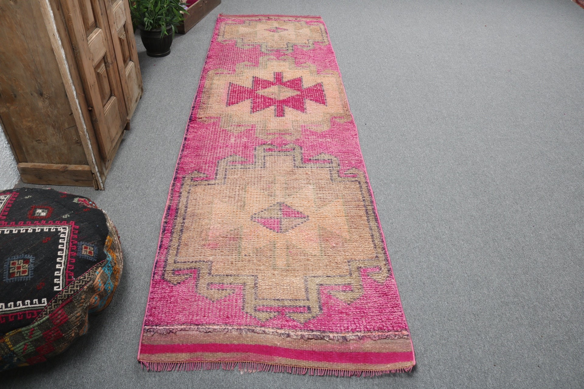 Ethnic Rug, Stair Rugs, Neutral Rugs, Vintage Rugs, Kitchen Rugs, Turkish Rug, Pink Handwoven Rugs, Statement Rug, 2.9x9.8 ft Runner Rugs