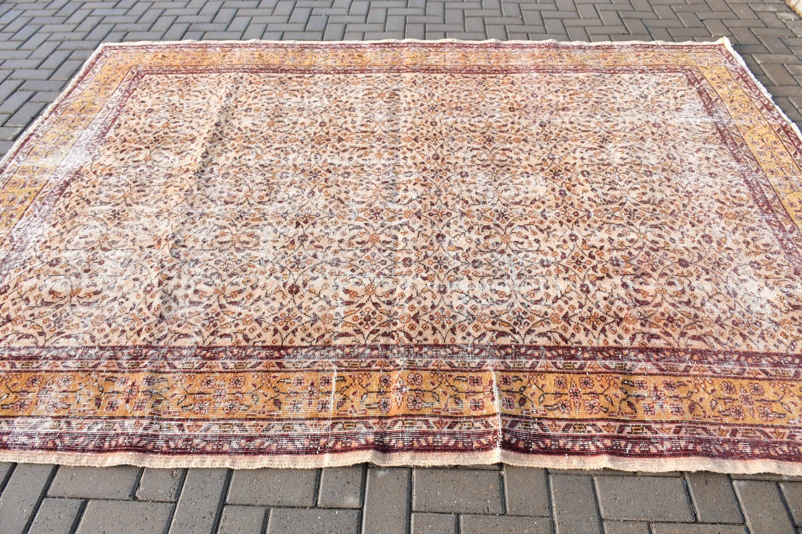 Old Rugs, Salon Rug, Turkish Rug, 7.3x9.8 ft Oversize Rugs, Saloon Rug, Yellow Kitchen Rug, Vintage Rug, Moroccan Rug