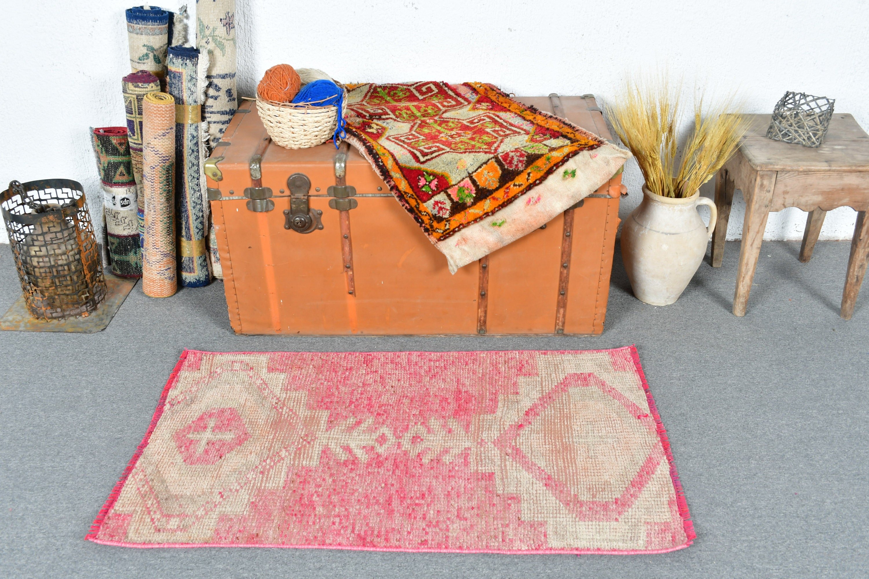 Pink Cool Rug, Oushak Rugs, Door Mat Rug, Decorative Rug, Antique Rug, Turkish Rugs, Wall Hanging Rugs, 2.2x3.8 ft Small Rugs, Vintage Rugs