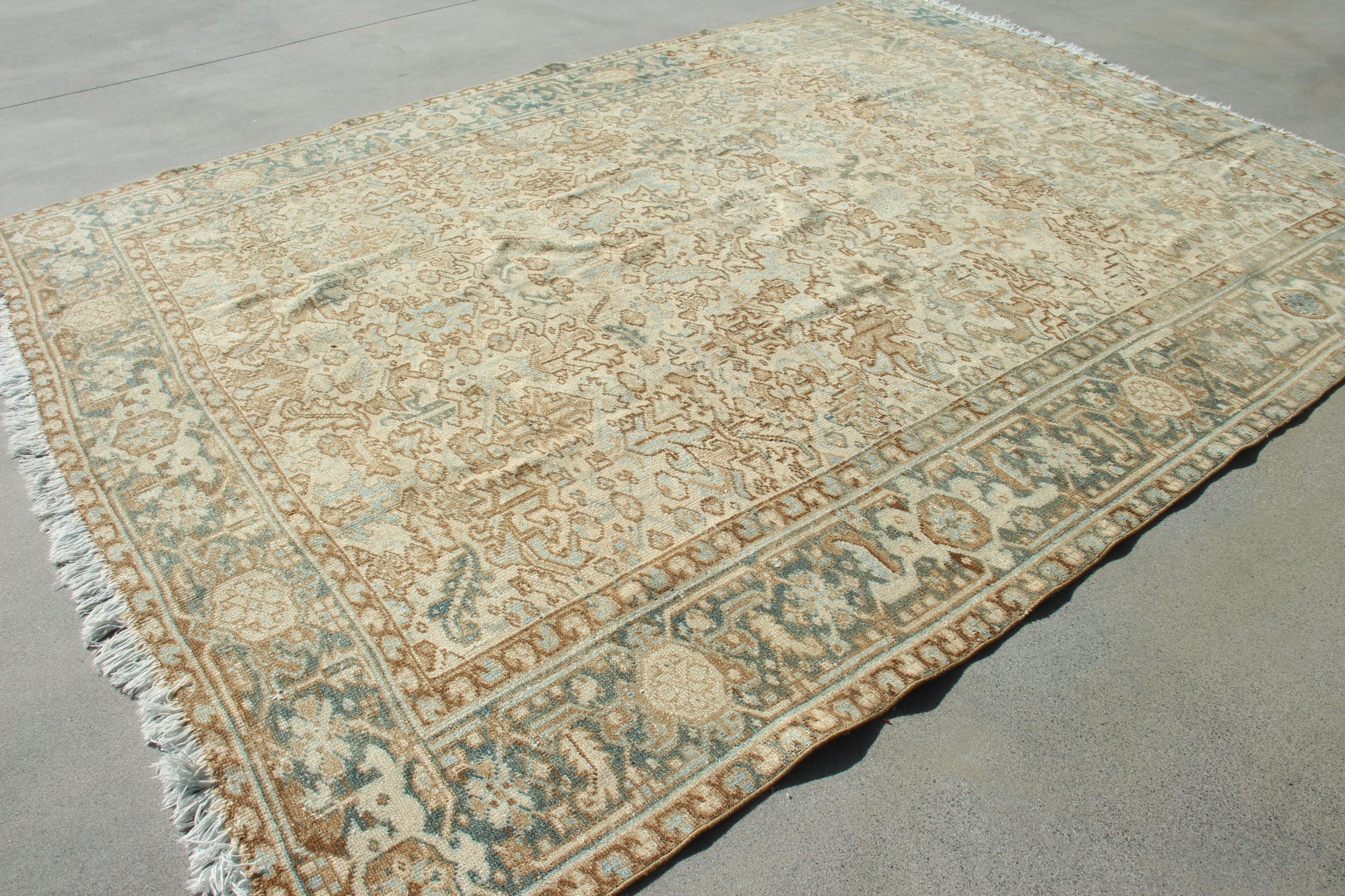 Turkish Rug, Antique Rug, Neutral Rug, Blue Statement Rugs, Vintage Rugs, Living Room Rug, Dining Room Rugs, 7.5x10.3 ft Oversize Rugs