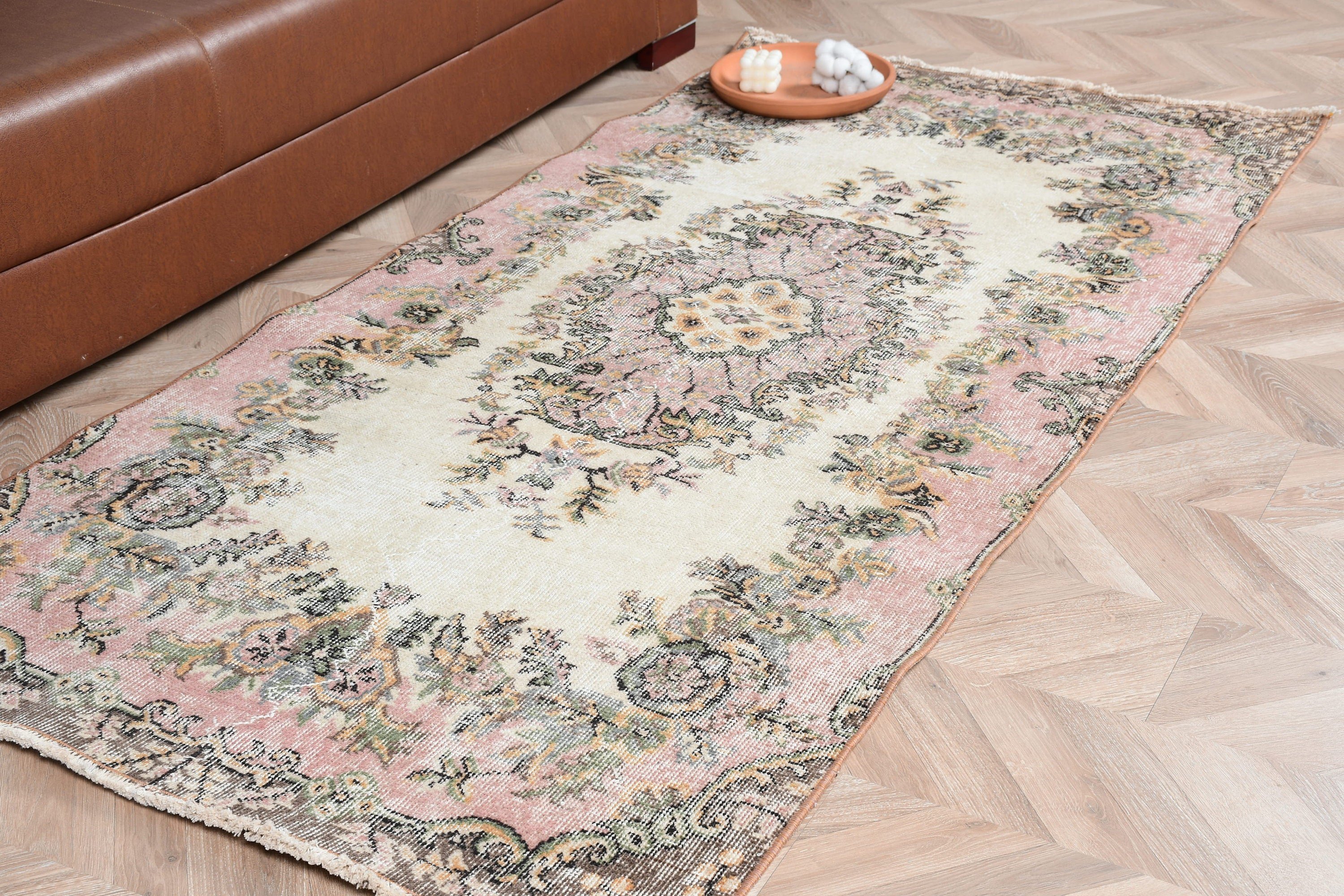 Pembe Oushak Halılar, Antika Halılar, Ev Dekorasyonu Halıları, Vintage Halı, Türk Halısı, Kabile Halısı, 3.3x6.8 ft Accent Halıları, Giriş Halıları, Mutfak Halıları