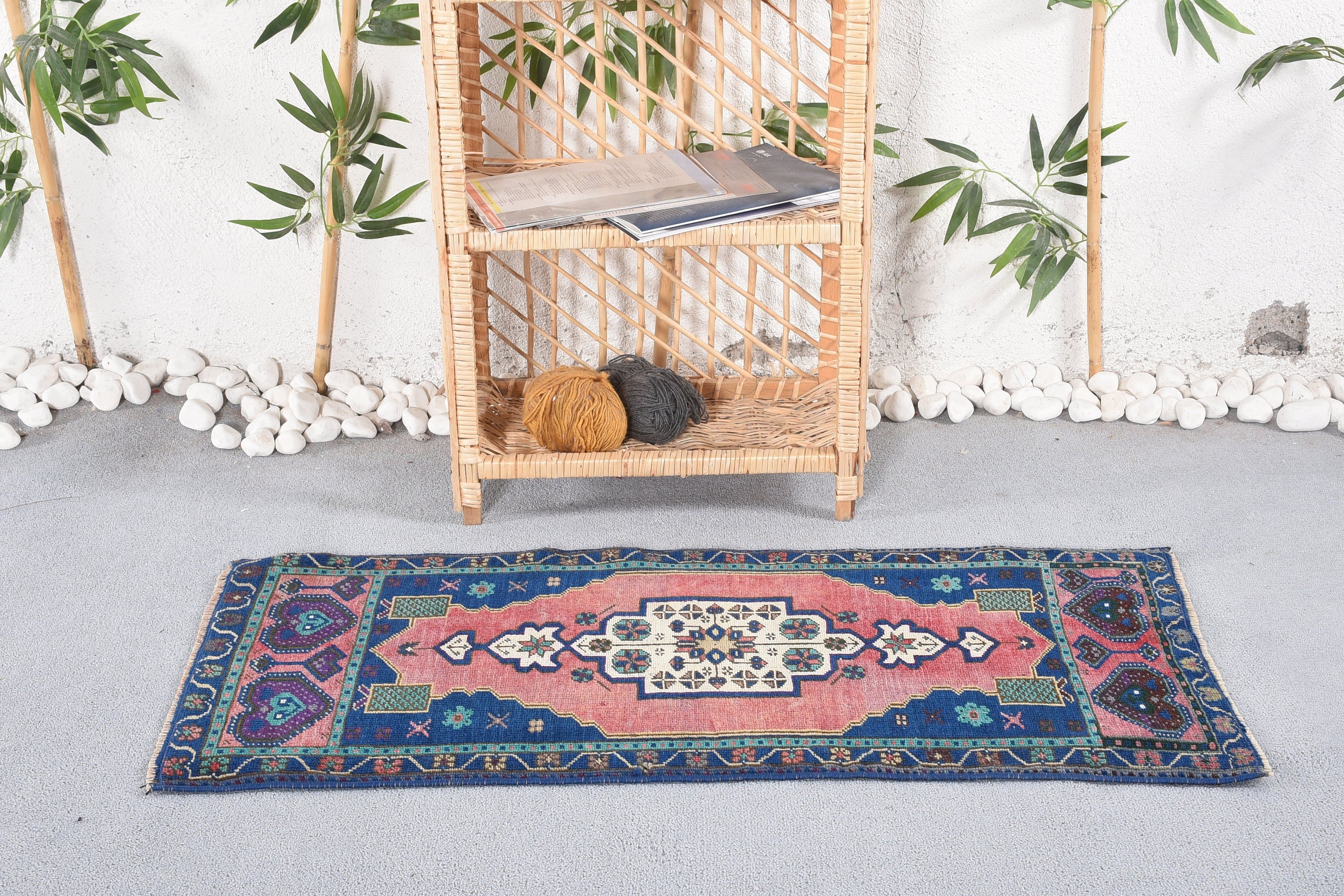 Floor Rugs, 1.7x3.6 ft Small Rug, Vintage Rug, Blue Oriental Rug, Kitchen Rug, Car Mat Rug, Turkish Rugs, Handmade Rug, Wall Hanging Rug