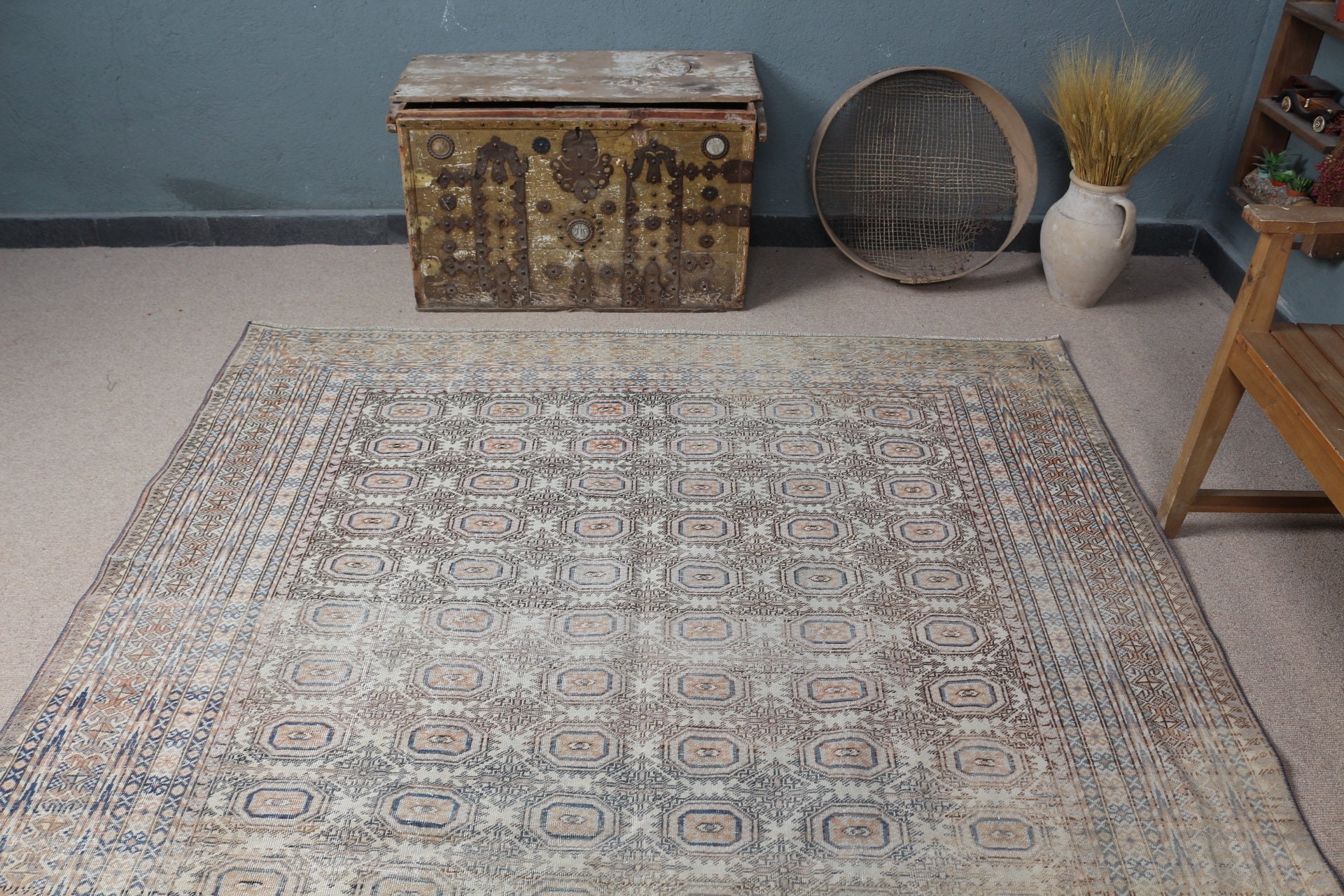 Antique Rugs, Turkish Rug, Oushak Rugs, Dining Room Rugs, Brown Floor Rugs, Vintage Rugs, Flatweave Rug, 6.3x9.3 ft Large Rug, Bedroom Rug