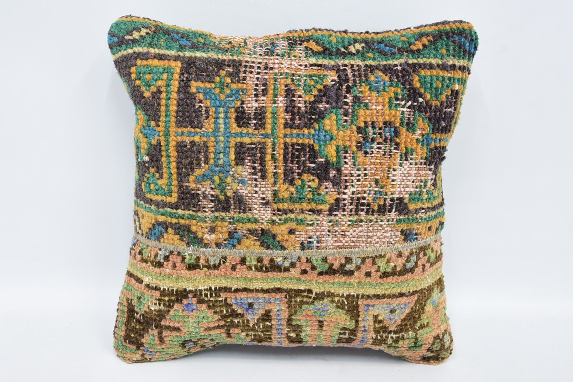 Neutral Pillow Cover, Kilim Cushion Sham, Interior Designer Pillow, Wholesale Pillow, Boho Pillow Sham Cover, 16"x16" Green Cushion Cover