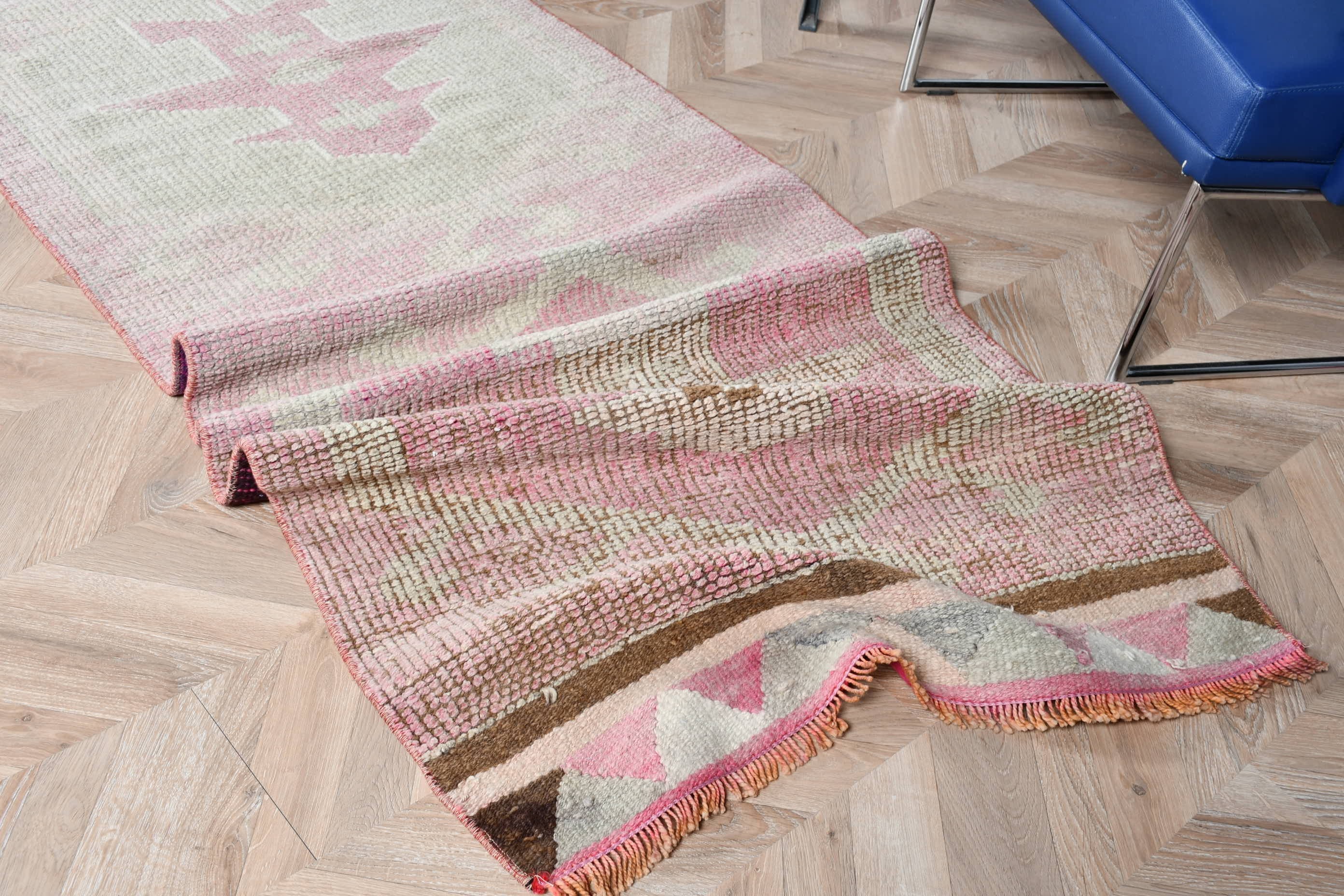 Oriental Rug, Turkish Rugs, Vintage Rugs, 2.8x10.5 ft Runner Rugs, Hallway Rug, Wool Rugs, Rugs for Kitchen, Boho Rug, Pink Moroccan Rug
