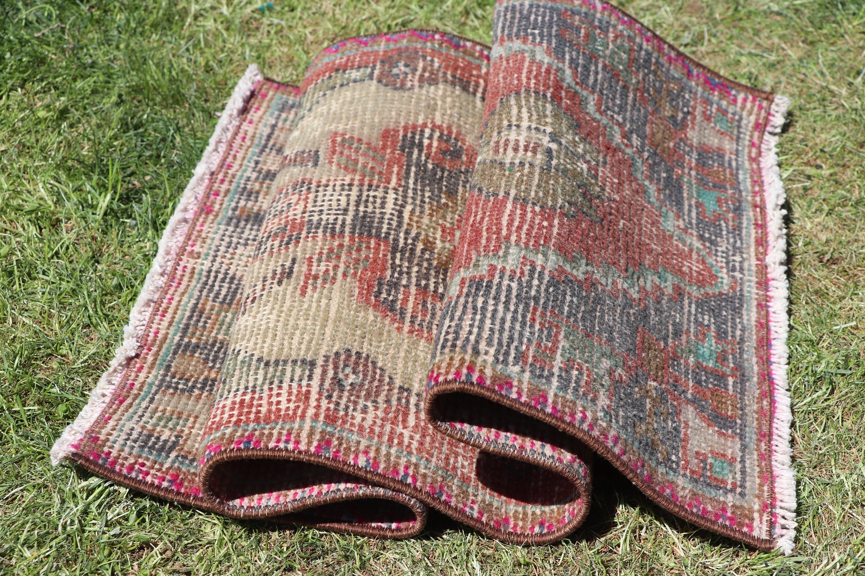 Vintage Rugs, Orange Oushak Rugs, Kitchen Rugs, Turkish Rug, 1.4x3.1 ft Small Rugs, Nursery Rugs, Small Vintage Rugs, Wool Rug, Floor Rugs