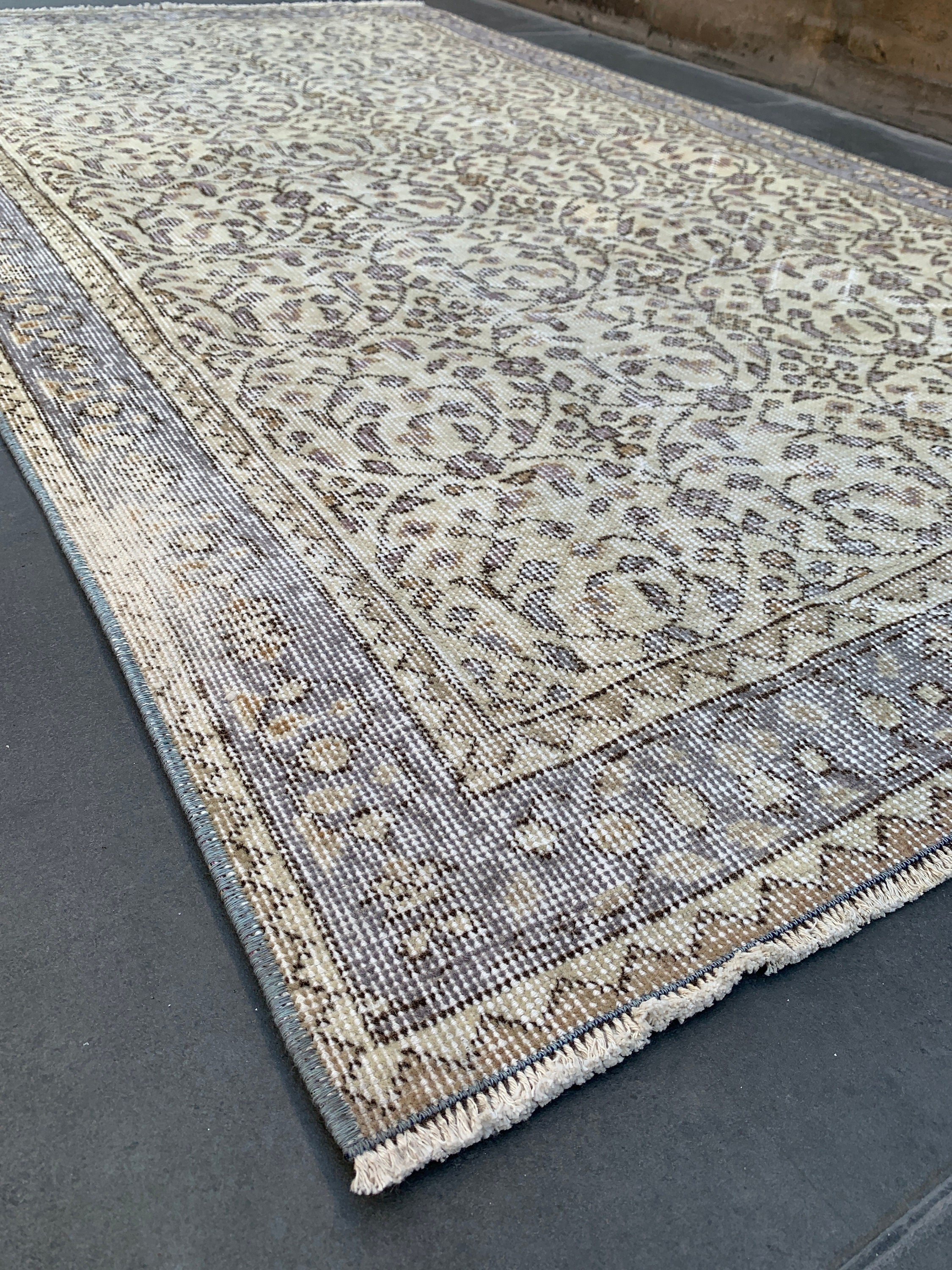 Mutfak Halıları, Vintage Halı, Bej Soğuk Halılar, Türk Halıları, Yemek Odası Halısı, Soluk Halı, 3,7x6,9 ft Alan Halıları, Oushak Halısı, Yemek Odası Halıları