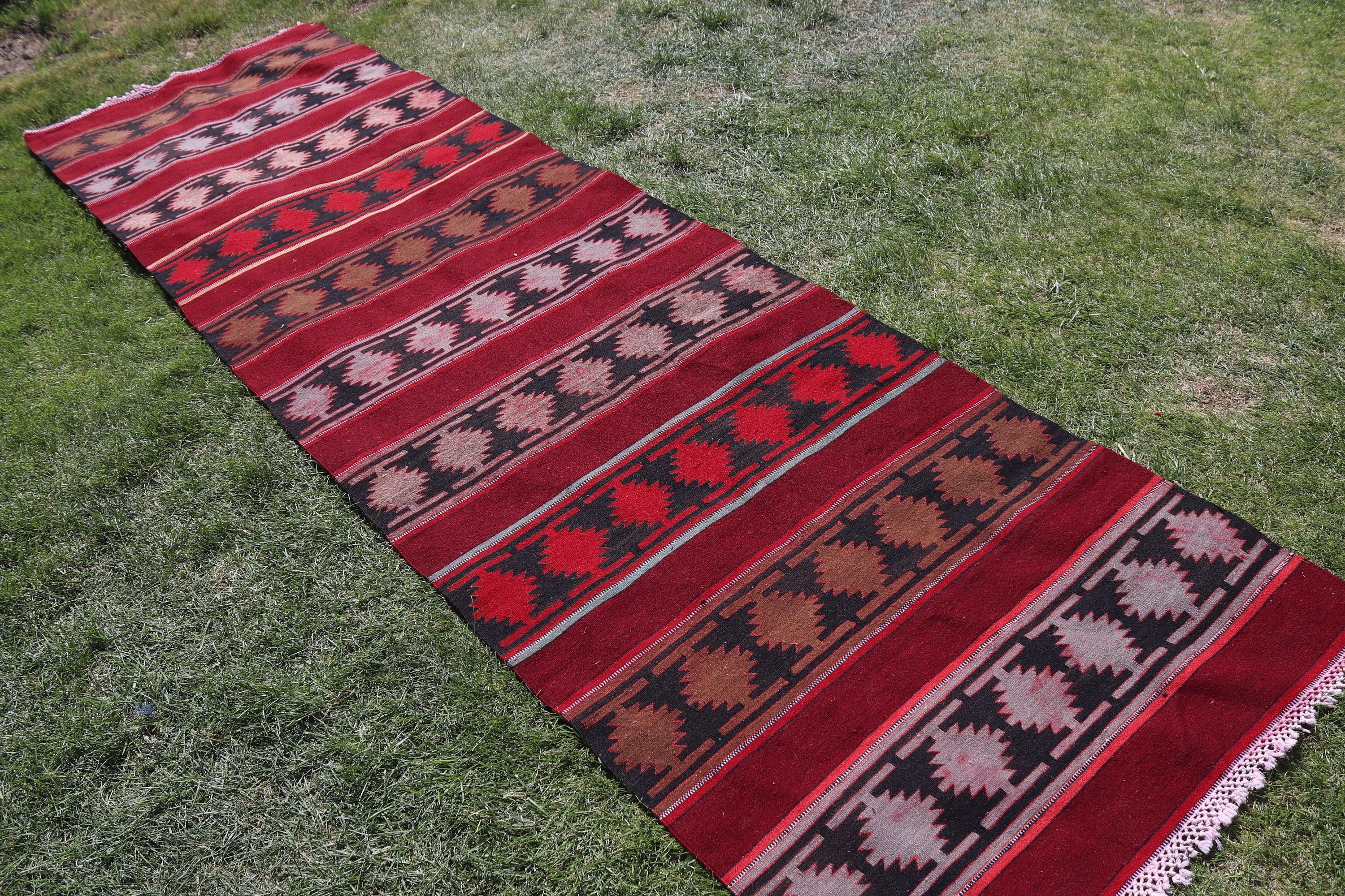 Kilim, Vintage Halılar, Runner Halıları, 3.1x11.1 ft Runner Halıları, Türk Halısı, Lüks Halı, Kırmızı Ev Dekor Halıları, Koridor Halıları, Açıklama Halıları