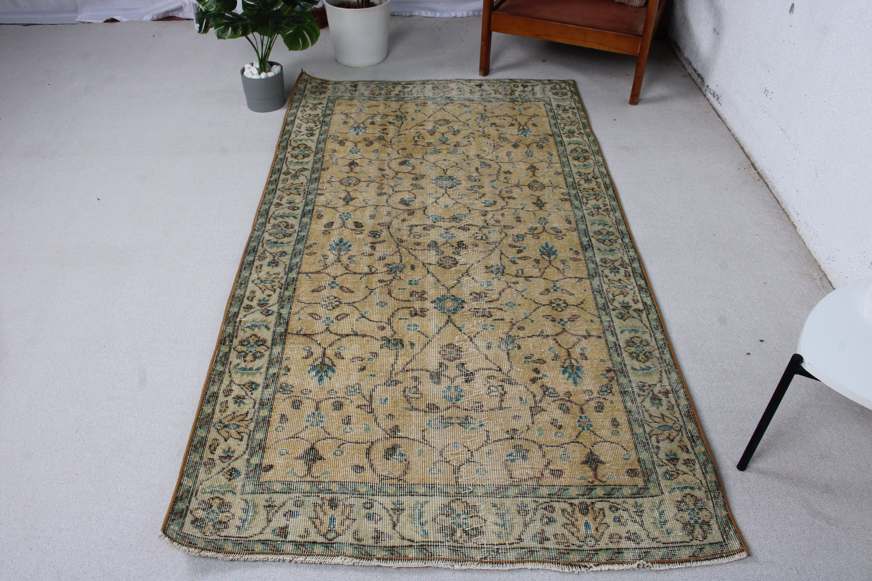 Turuncu Yün Halılar, Oturma Odası Halıları, 3,8x6,9 ft Alan Halısı, Oryantal Halılar, Vintage Halılar, Türk Halıları, Açıklama Halısı, Oturma Odası Halıları