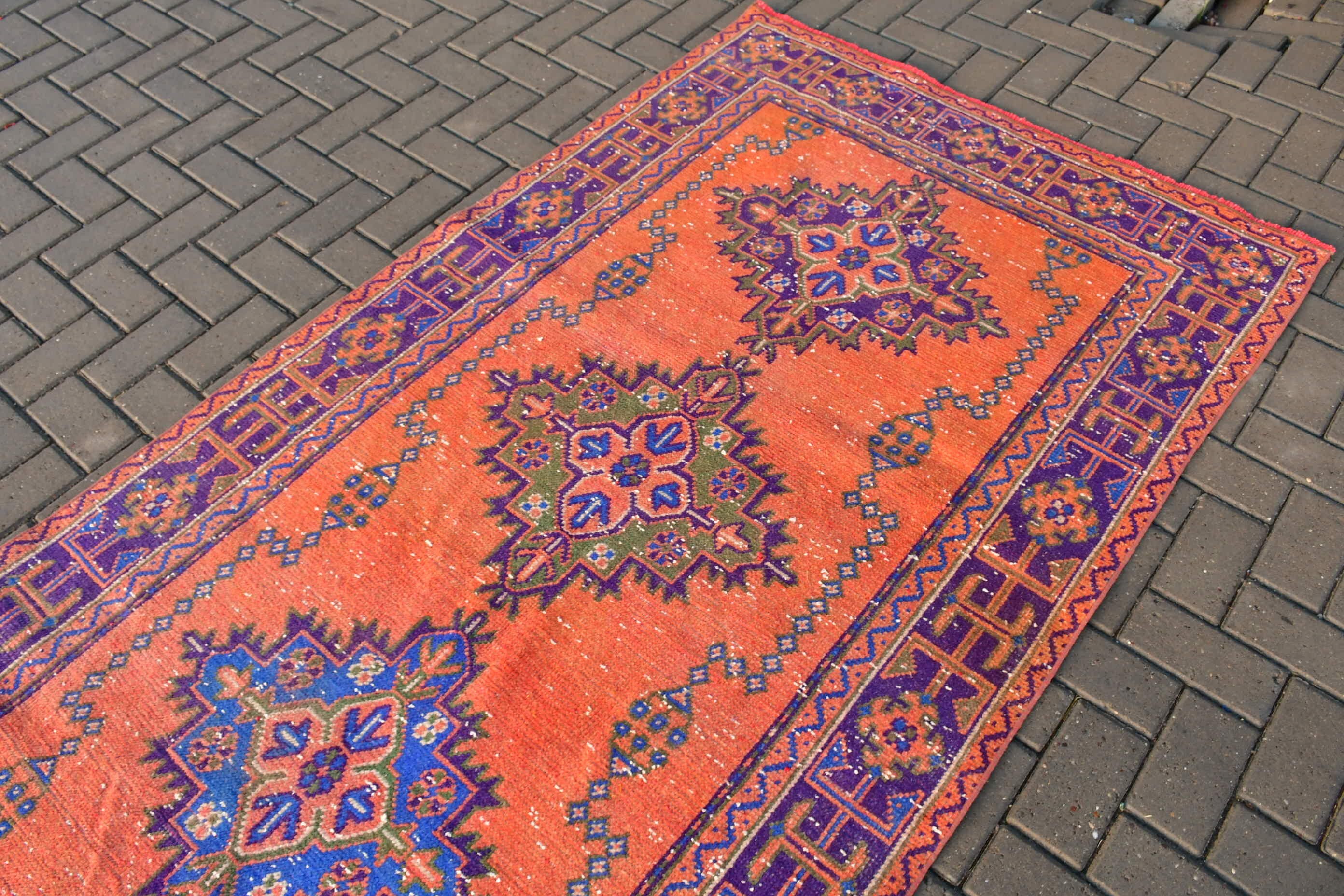 Rugs for Kitchen, 4.2x11.2 ft Runner Rug, Vintage Rug, Orange Bedroom Rug, Turkish Rugs, Corridor Rug, Anatolian Rug