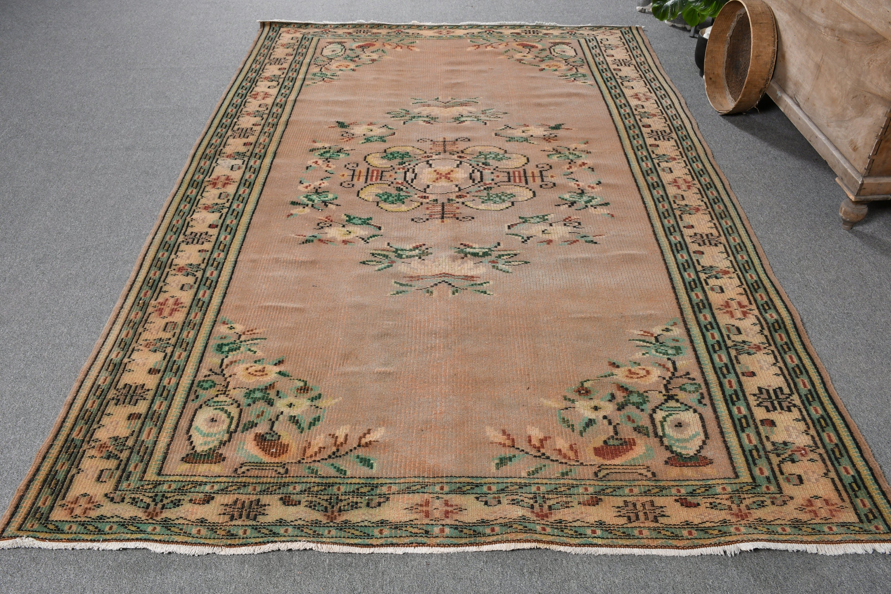 Vintage Halı, Anadolu Halısı, Türk Halısı, Salon Halısı, Doğal Halı, Oushak Halıları, Kahverengi 5.6x8.6 ft Büyük Halı, Oturma Odası Halısı