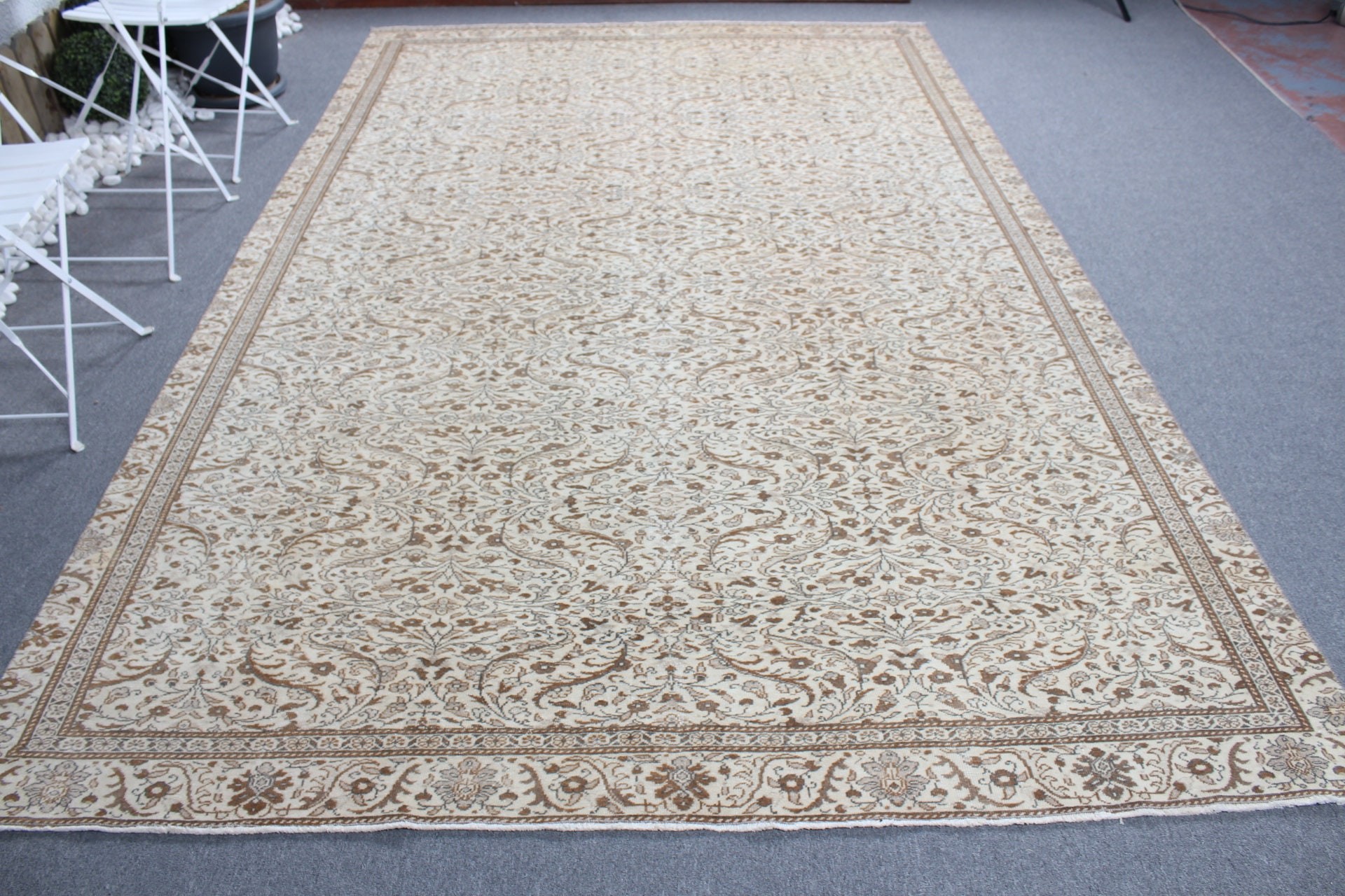 Rugs for Saloon, Oushak Rug, Beige Cool Rugs, Salon Rug, Dining Room Rug, Turkish Rugs, Vintage Rug, 7x11 ft Oversize Rugs, Kitchen Rug